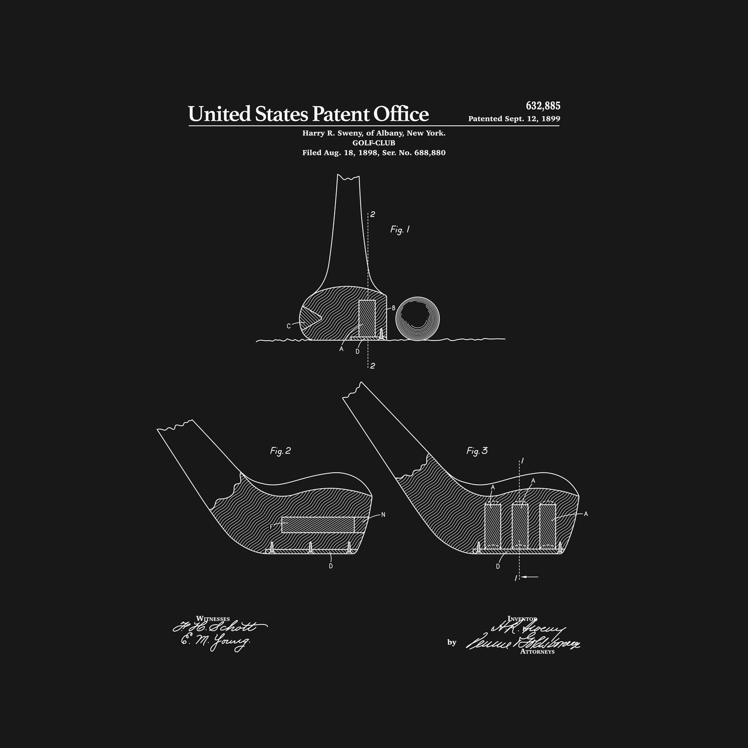 Golf Club Patent - Black by Finlay McNevin on GIANT ART - black typography