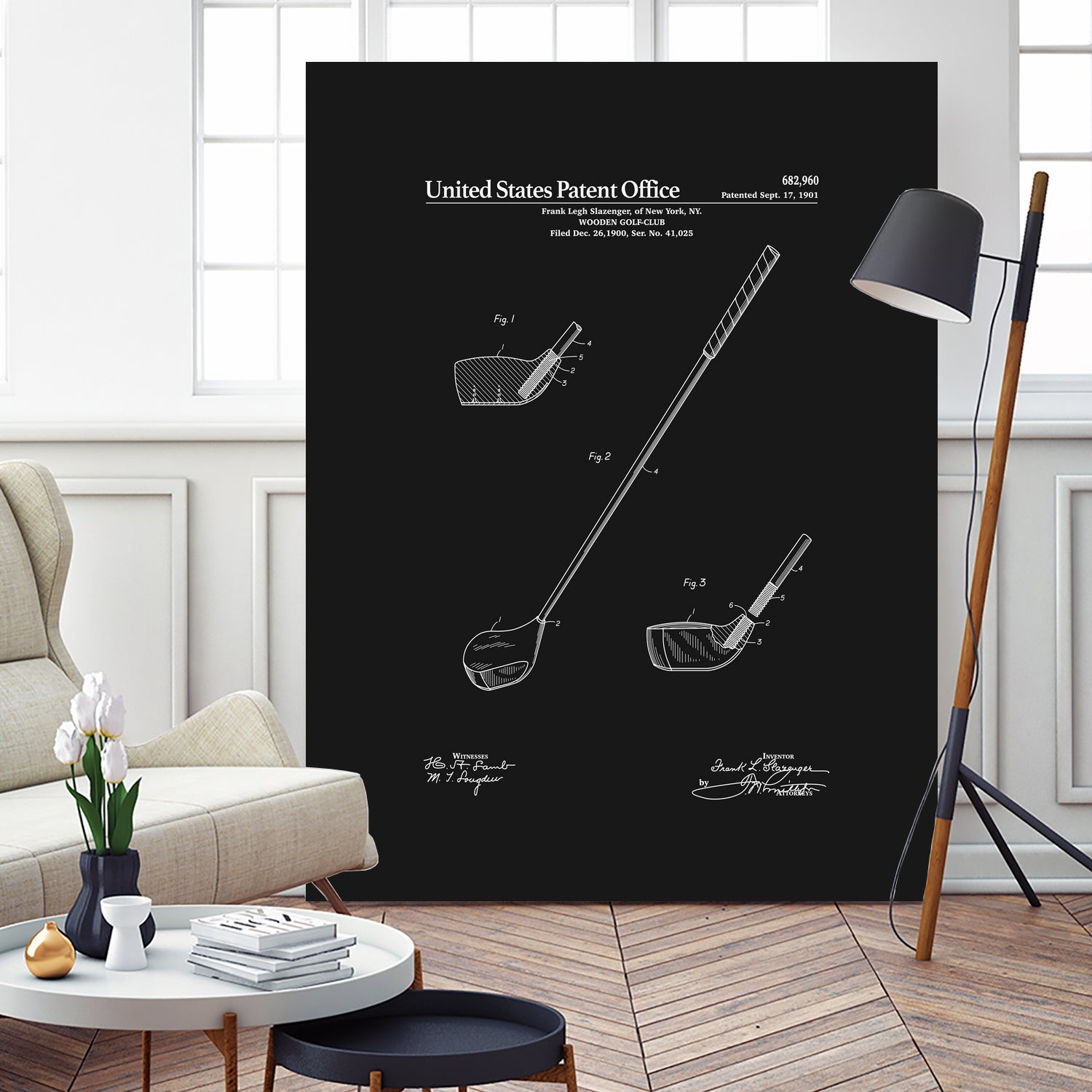 Golf Club Patent v2 - Black by Finlay McNevin on GIANT ART - black typography