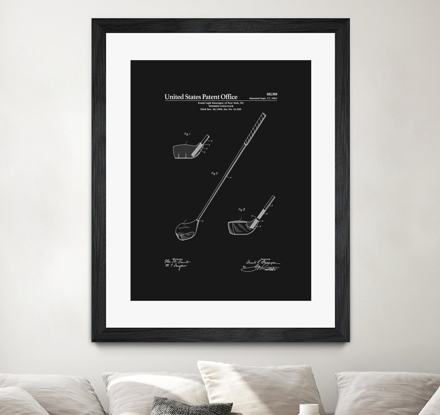 Golf Club Patent v2 - Black by Finlay McNevin on GIANT ART - black typography