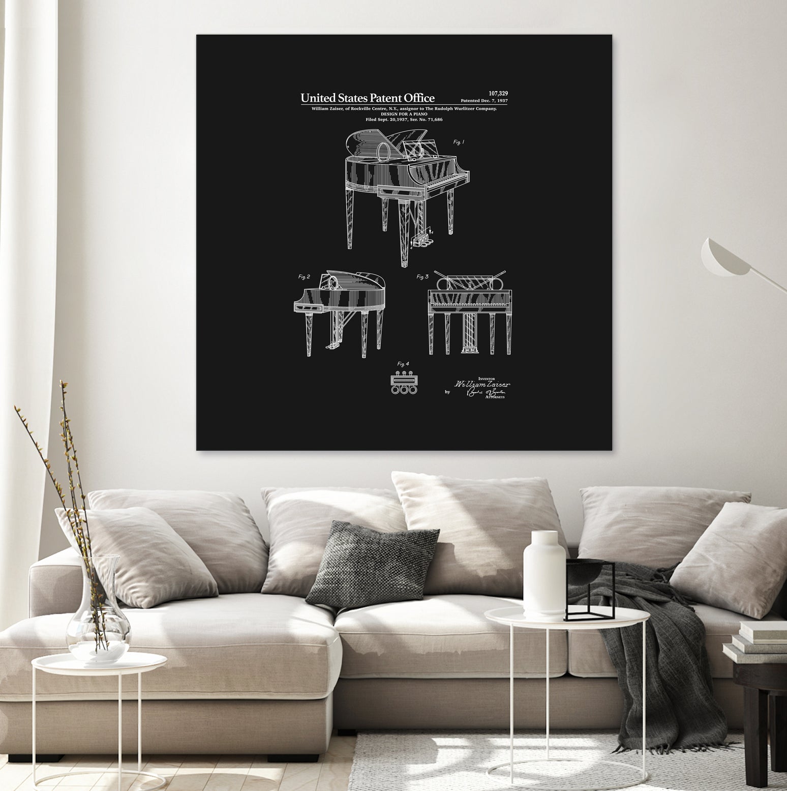 Piano Patent - Black by Finlay McNevin on GIANT ART - black typography