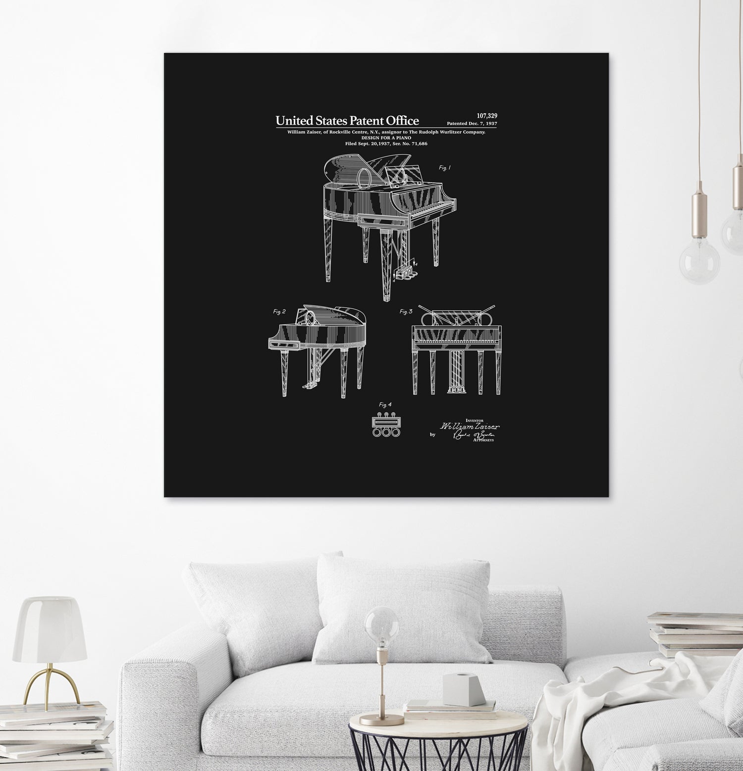 Piano Patent - Black by Finlay McNevin on GIANT ART - black typography