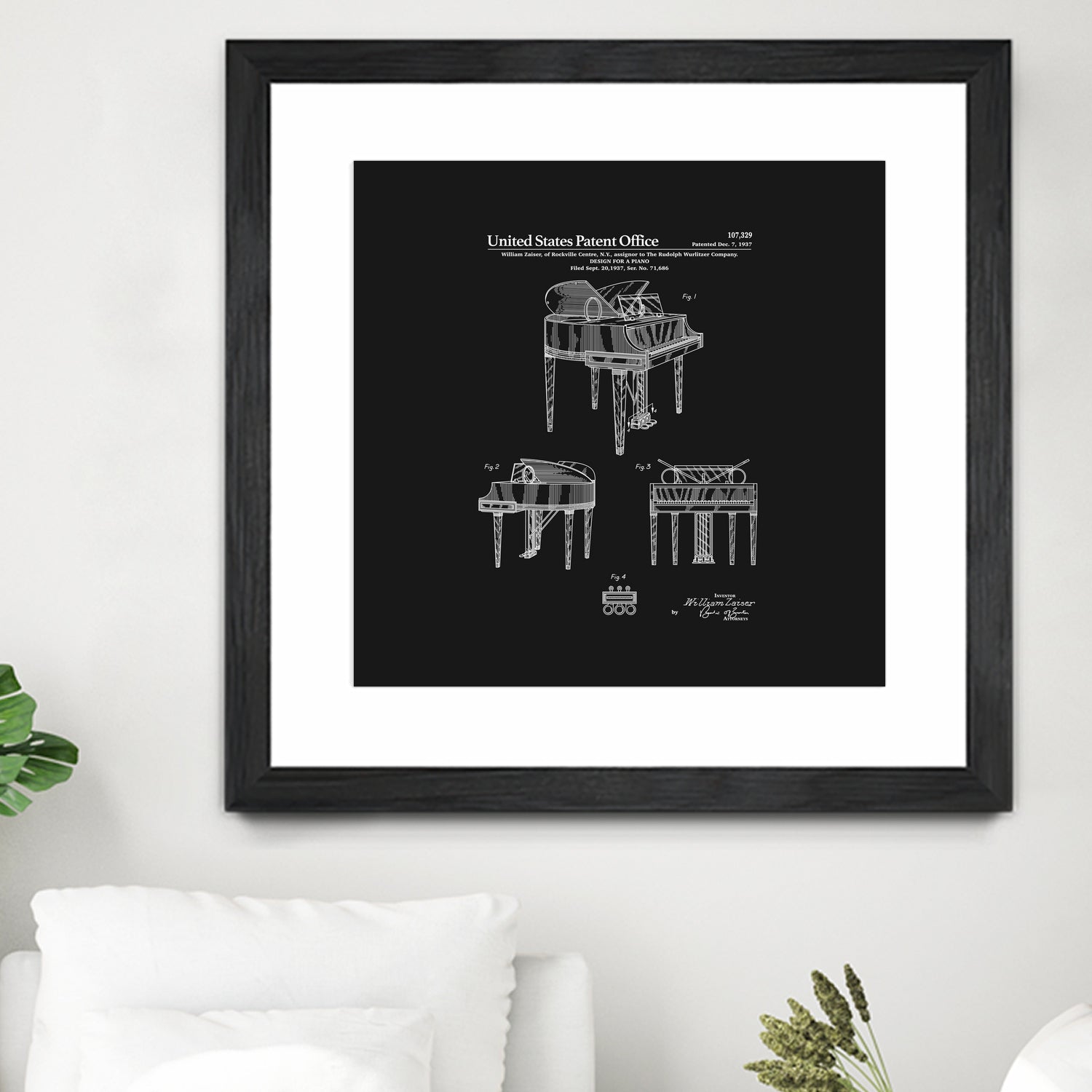 Piano Patent - Black by Finlay McNevin on GIANT ART - black typography