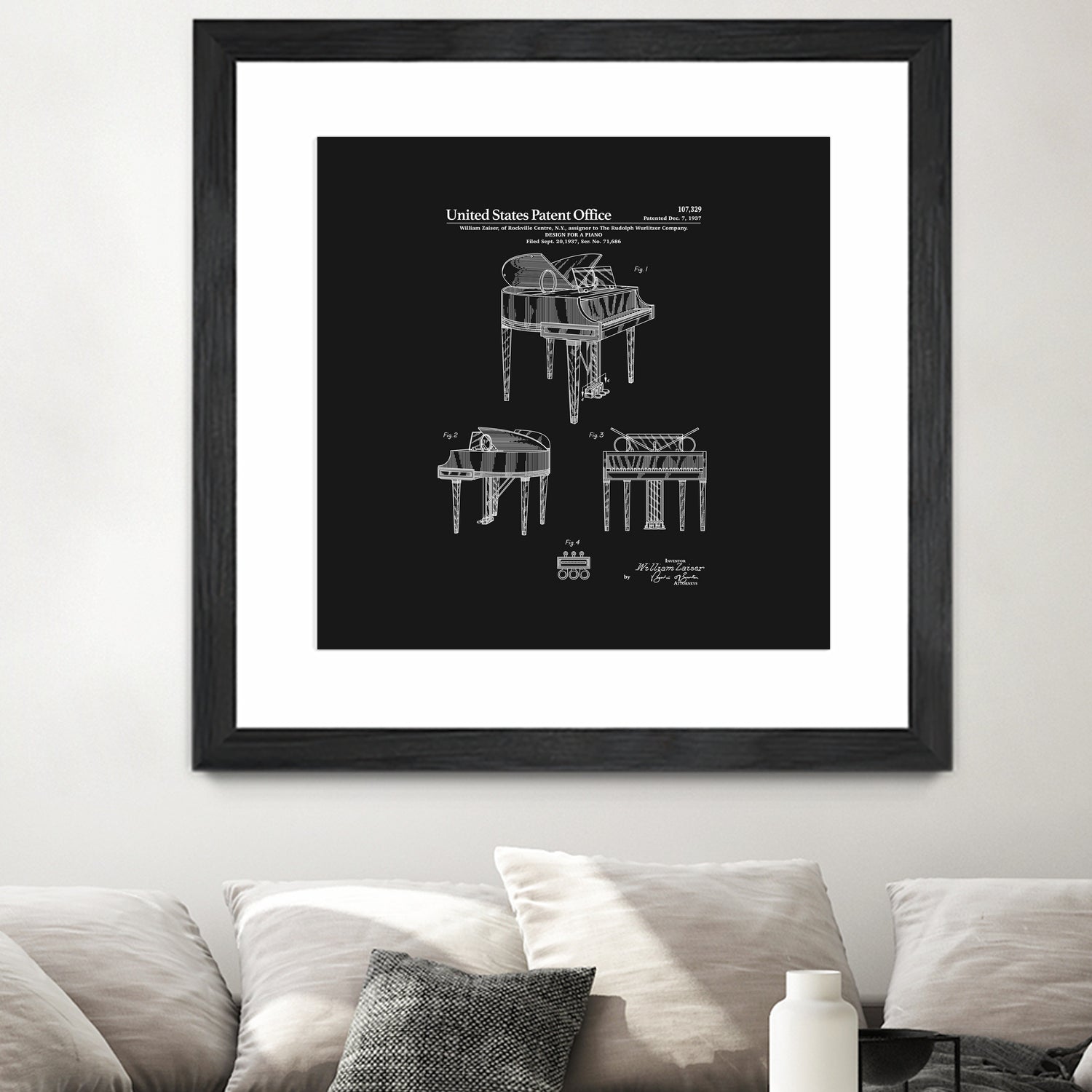 Piano Patent - Black by Finlay McNevin on GIANT ART - black typography