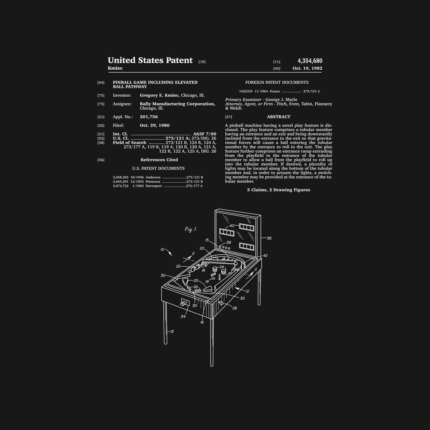 Pinball Machine Patent - Black by Finlay McNevin on GIANT ART - black typography