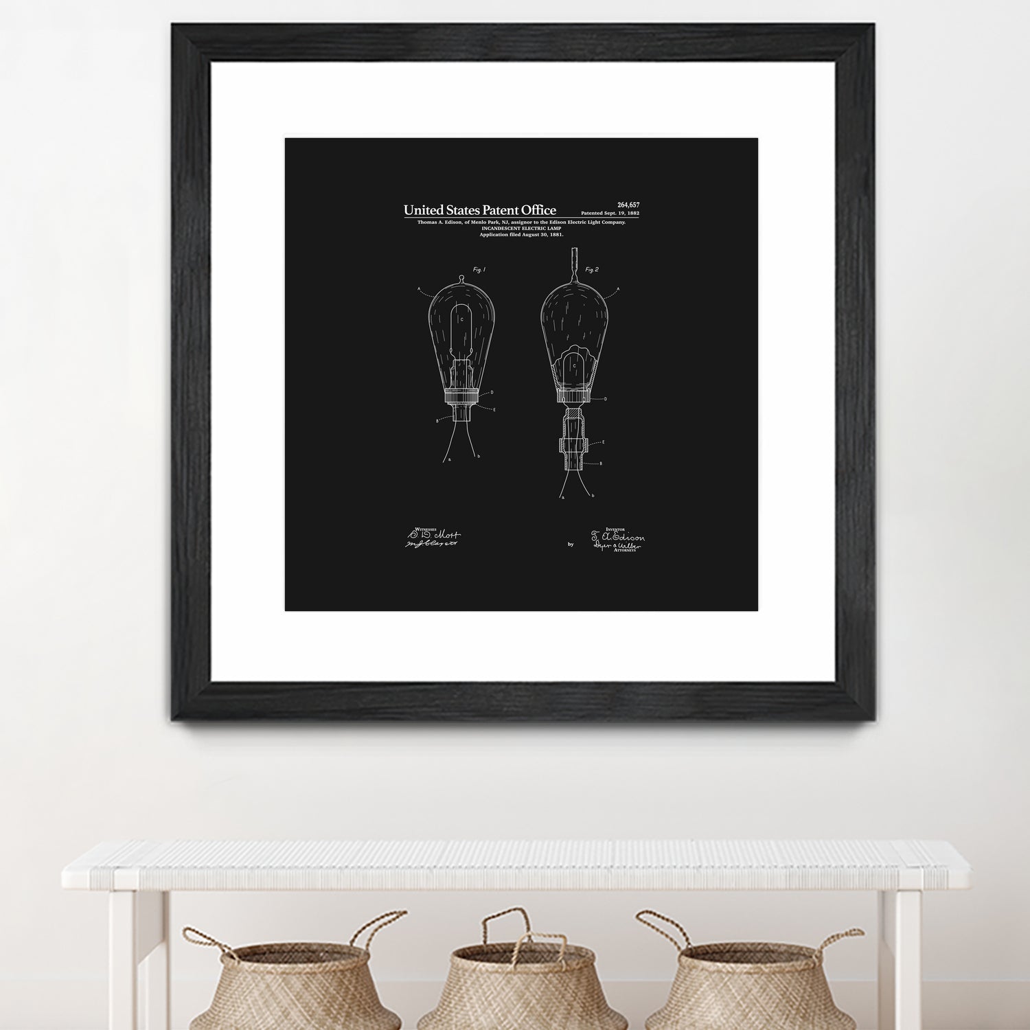 Thomas Edison Light Bulb Patent - Black by Finlay McNevin on GIANT ART - black typography