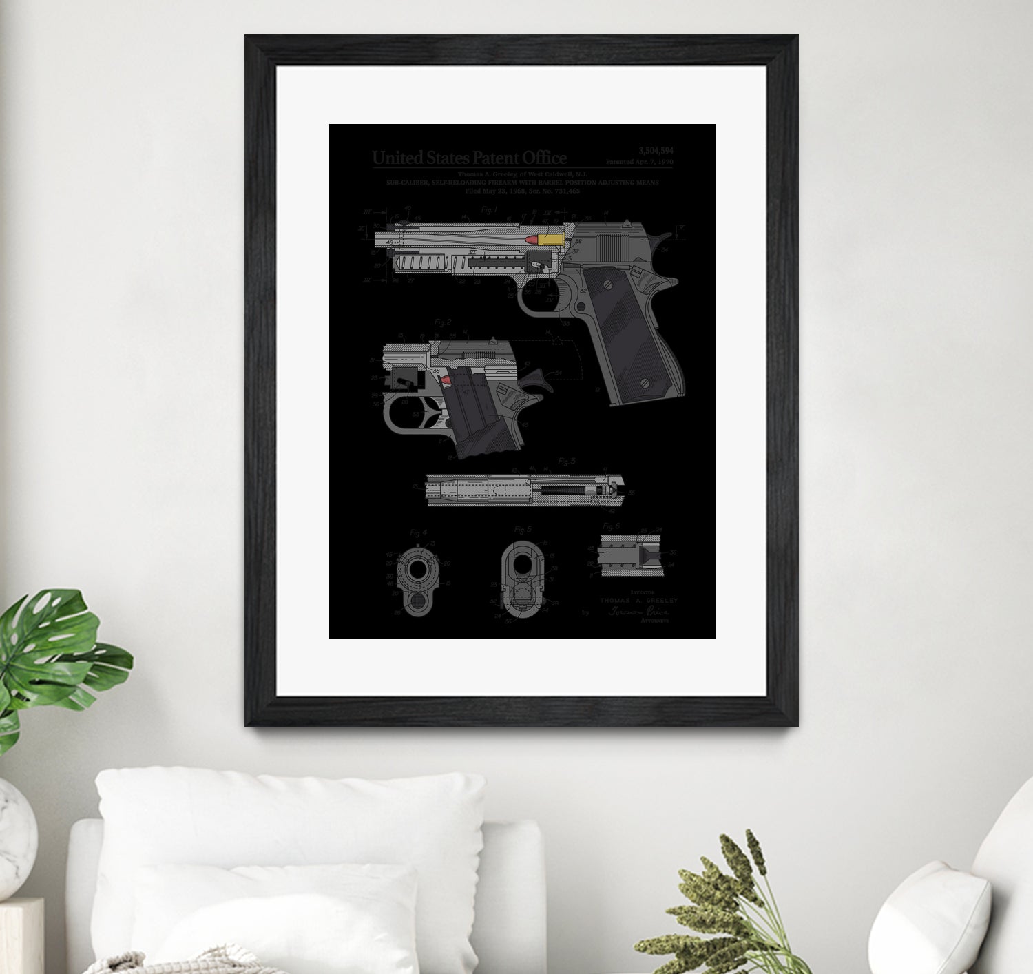 Colt 1911 Handgun Patent by Finlay McNevin on GIANT ART - gray typography