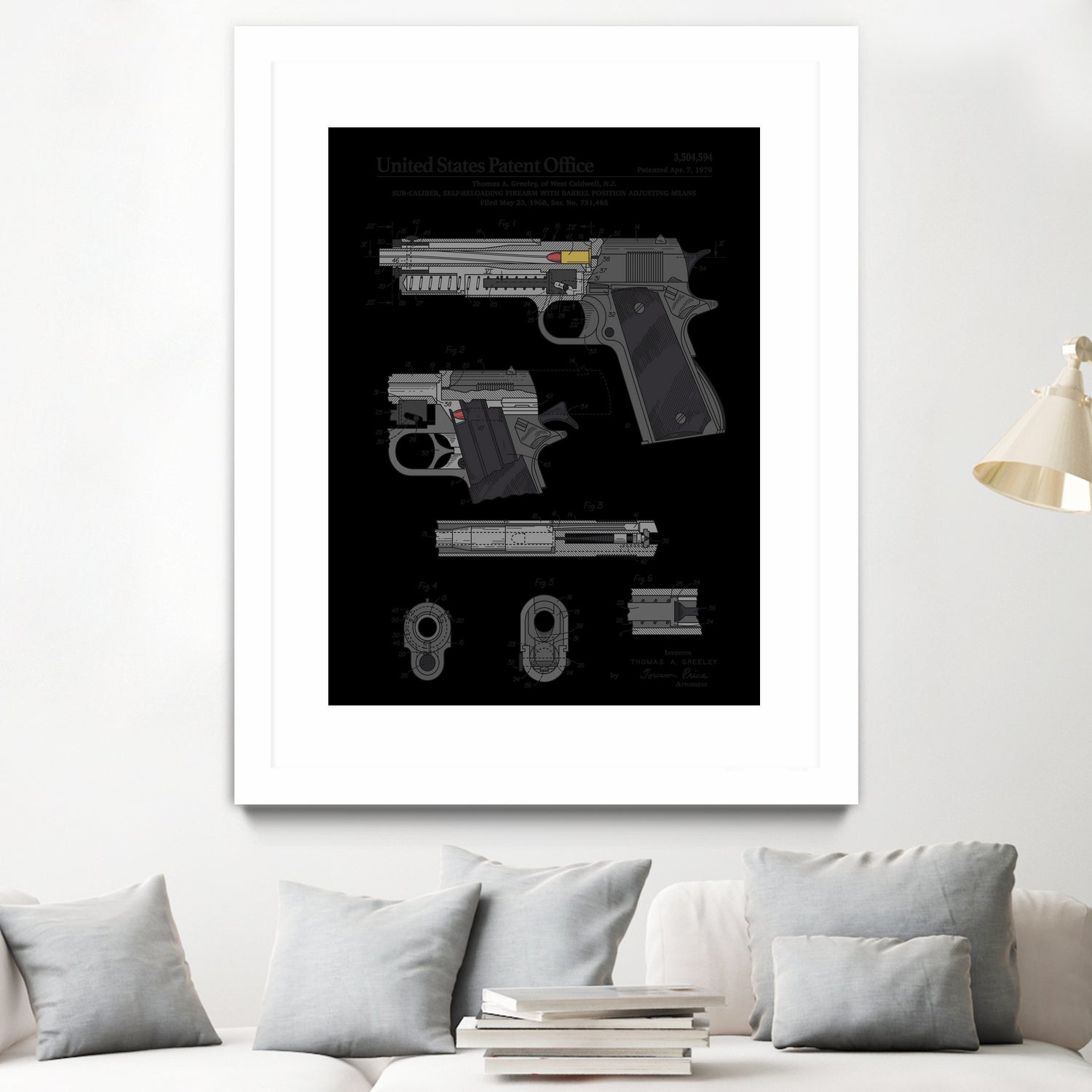 Colt 1911 Handgun Patent by Finlay McNevin on GIANT ART - gray typography