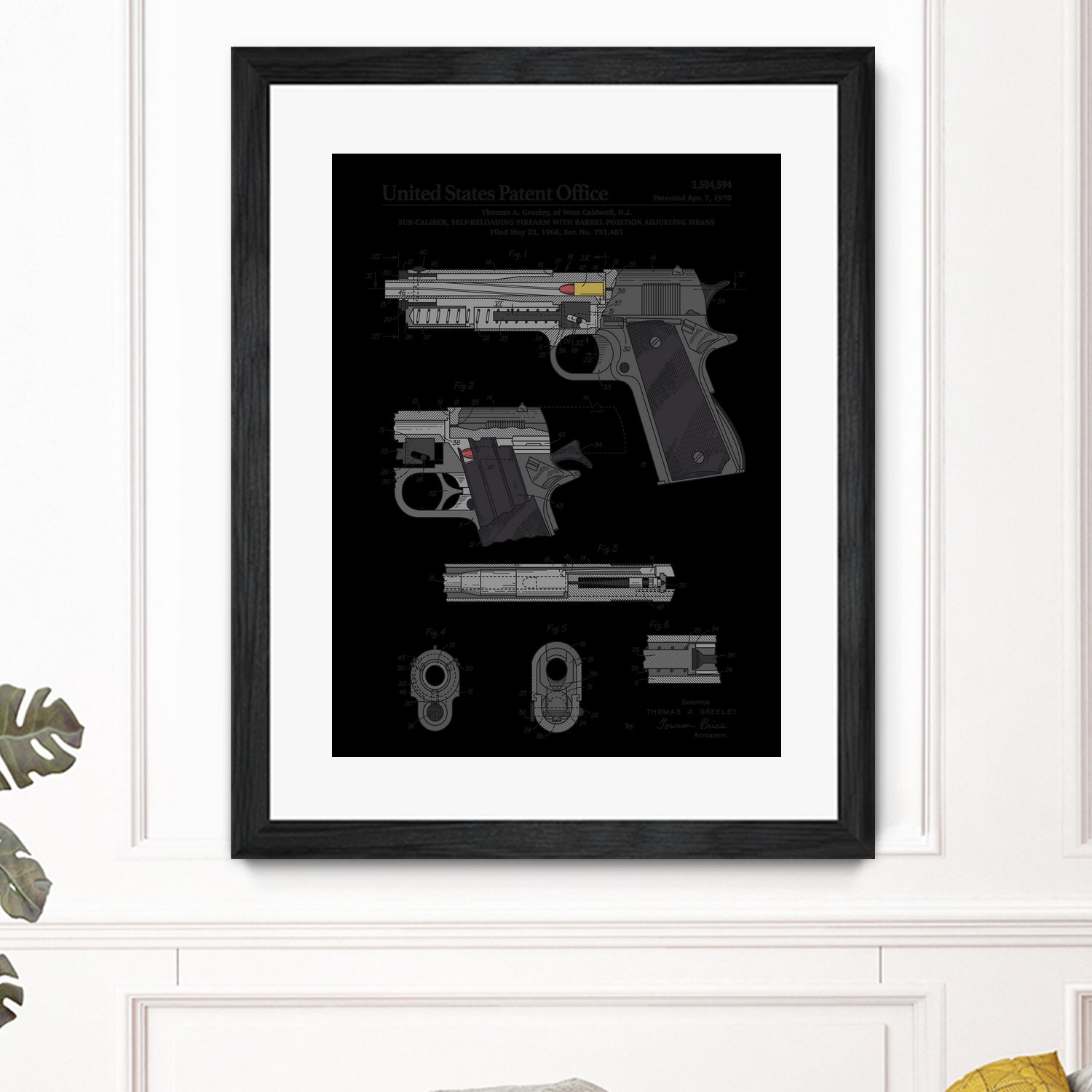 Colt 1911 Handgun Patent by Finlay McNevin on GIANT ART - gray typography