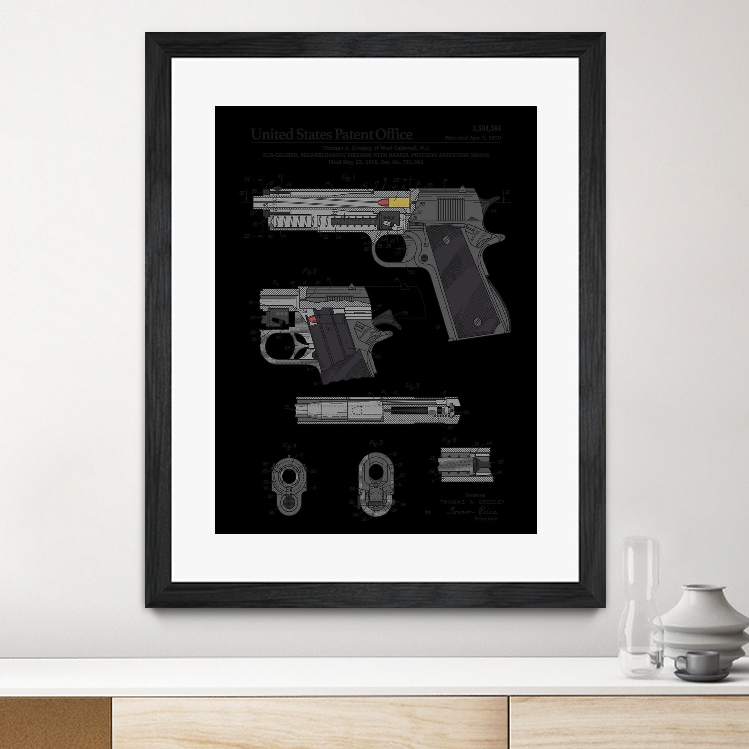 Colt 1911 Handgun Patent by Finlay McNevin on GIANT ART - gray typography