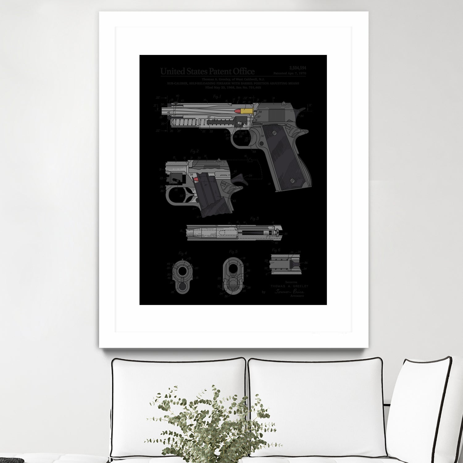 Colt 1911 Handgun Patent by Finlay McNevin on GIANT ART - gray typography