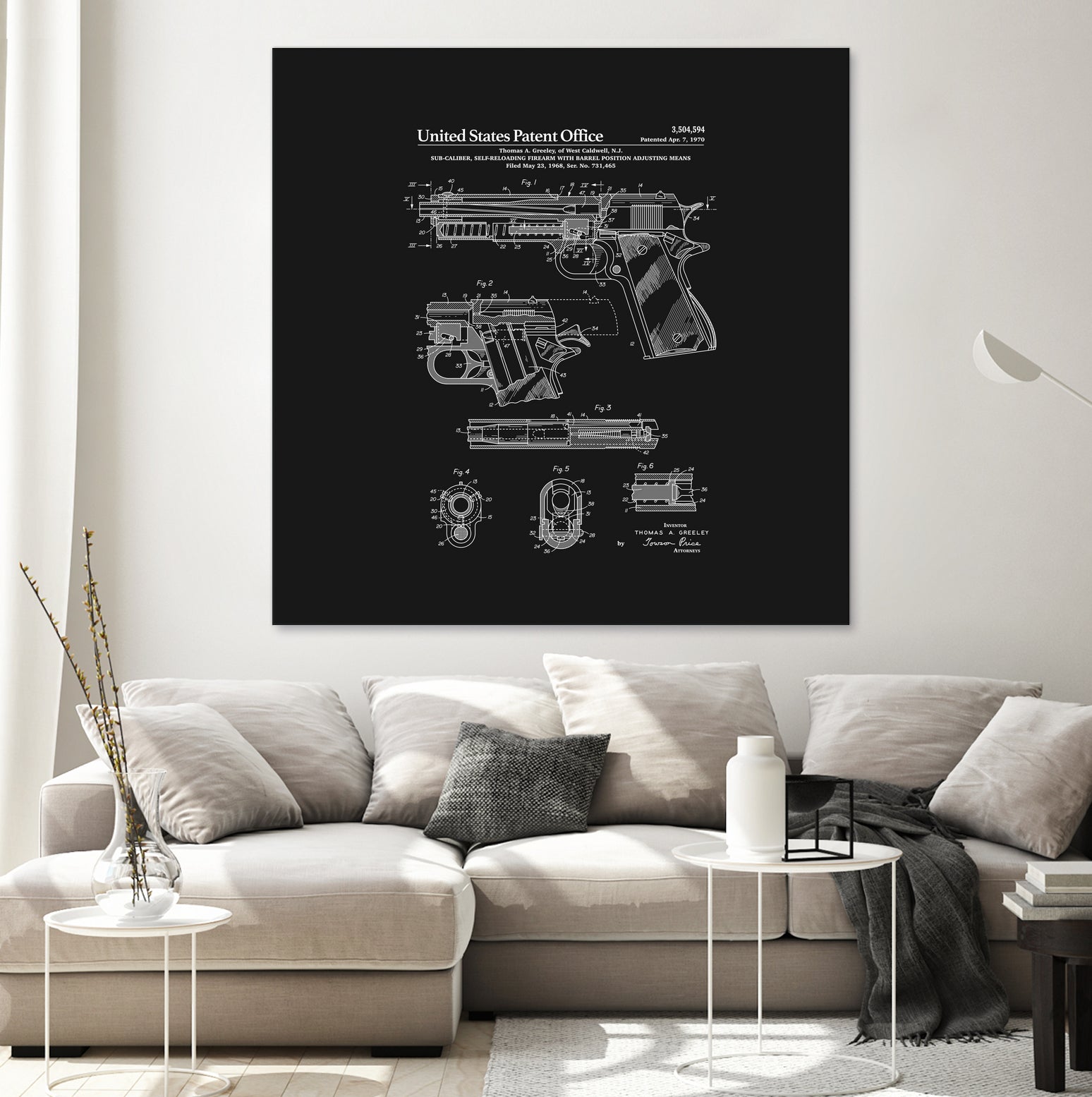 Colt 1911 Handgun Patent - Black by Finlay McNevin on GIANT ART - black typography