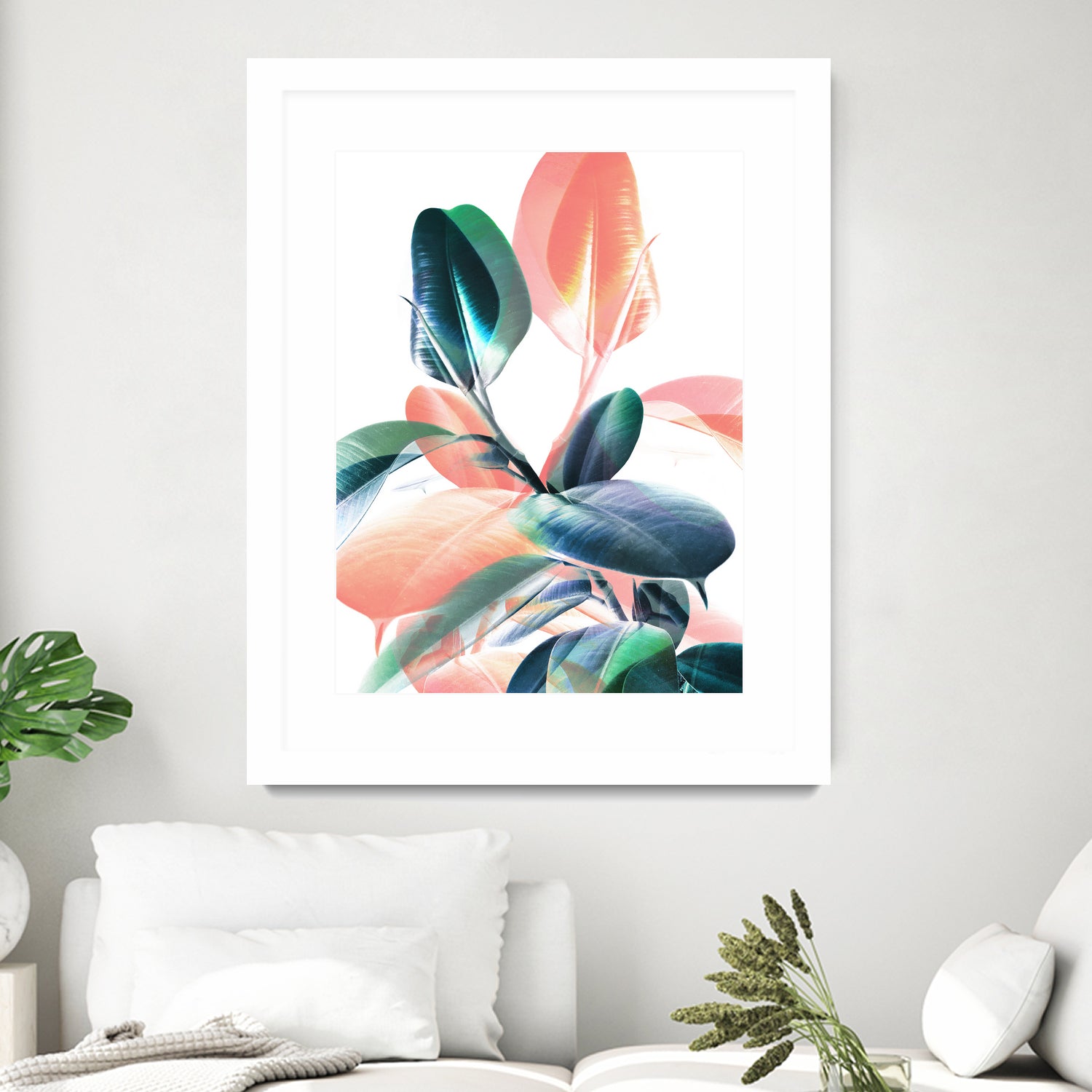 Foliage in Love - Teal & Peach by Dominique Van Roey on GIANT ART - white photo manipulation