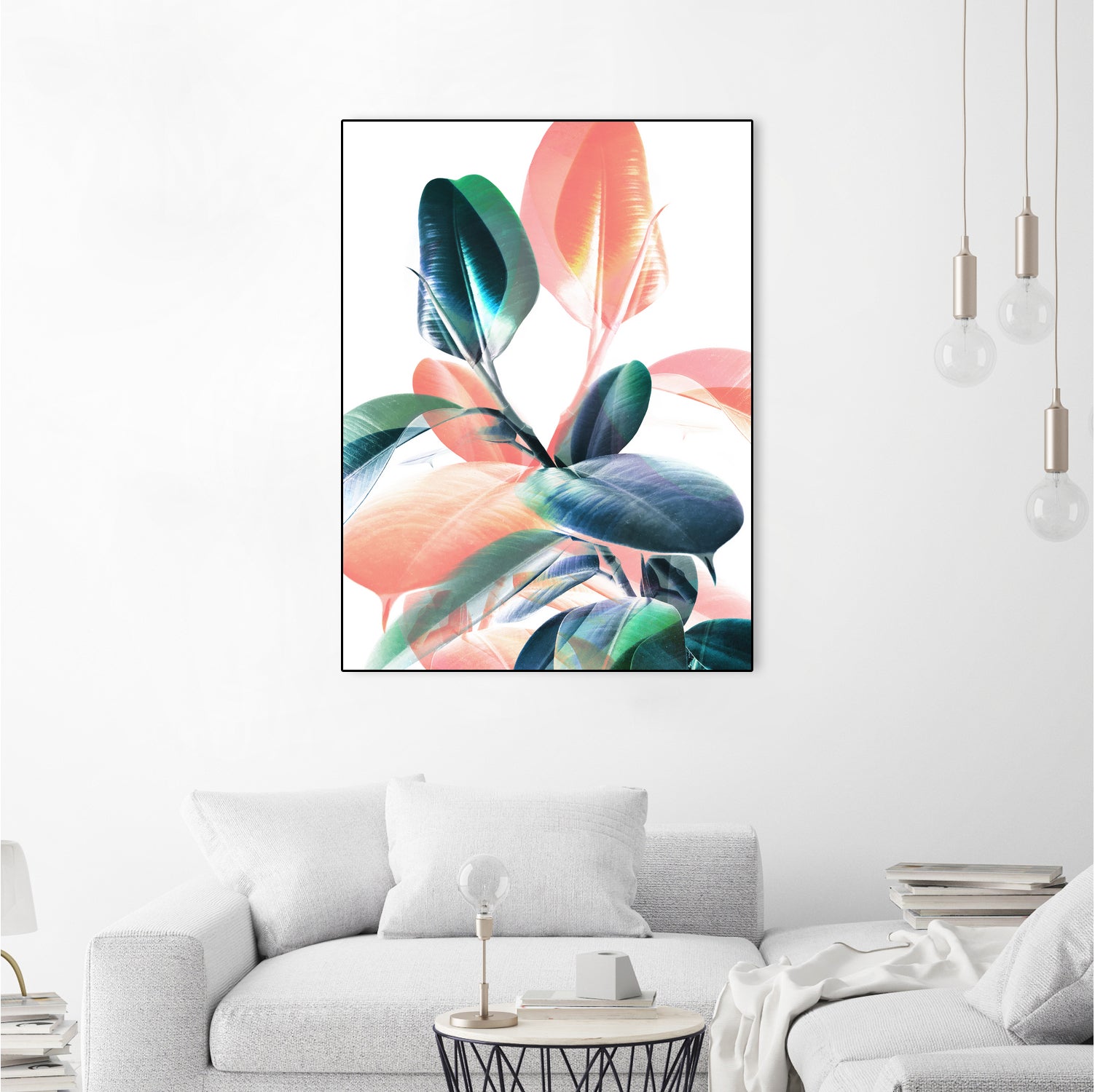 Foliage in Love - Teal & Peach by Dominique Van Roey on GIANT ART - white photo manipulation