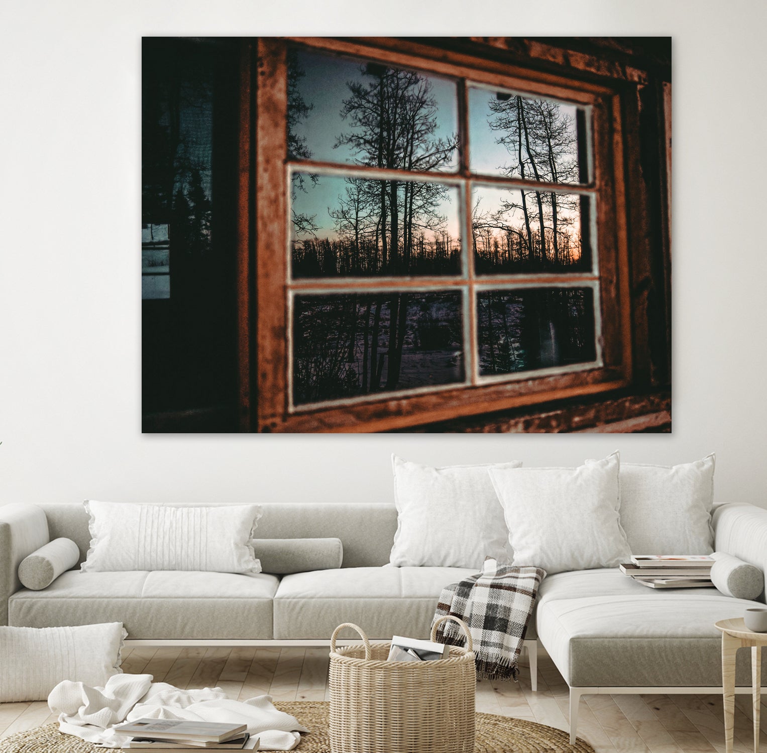 Grainy Sunset Reflection on Log Cabin Window by RJ Byrd on GIANT ART - blue photo illustration