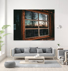 Grainy Sunset Reflection on Log Cabin Window by RJ Byrd on GIANT ART - blue photo illustration