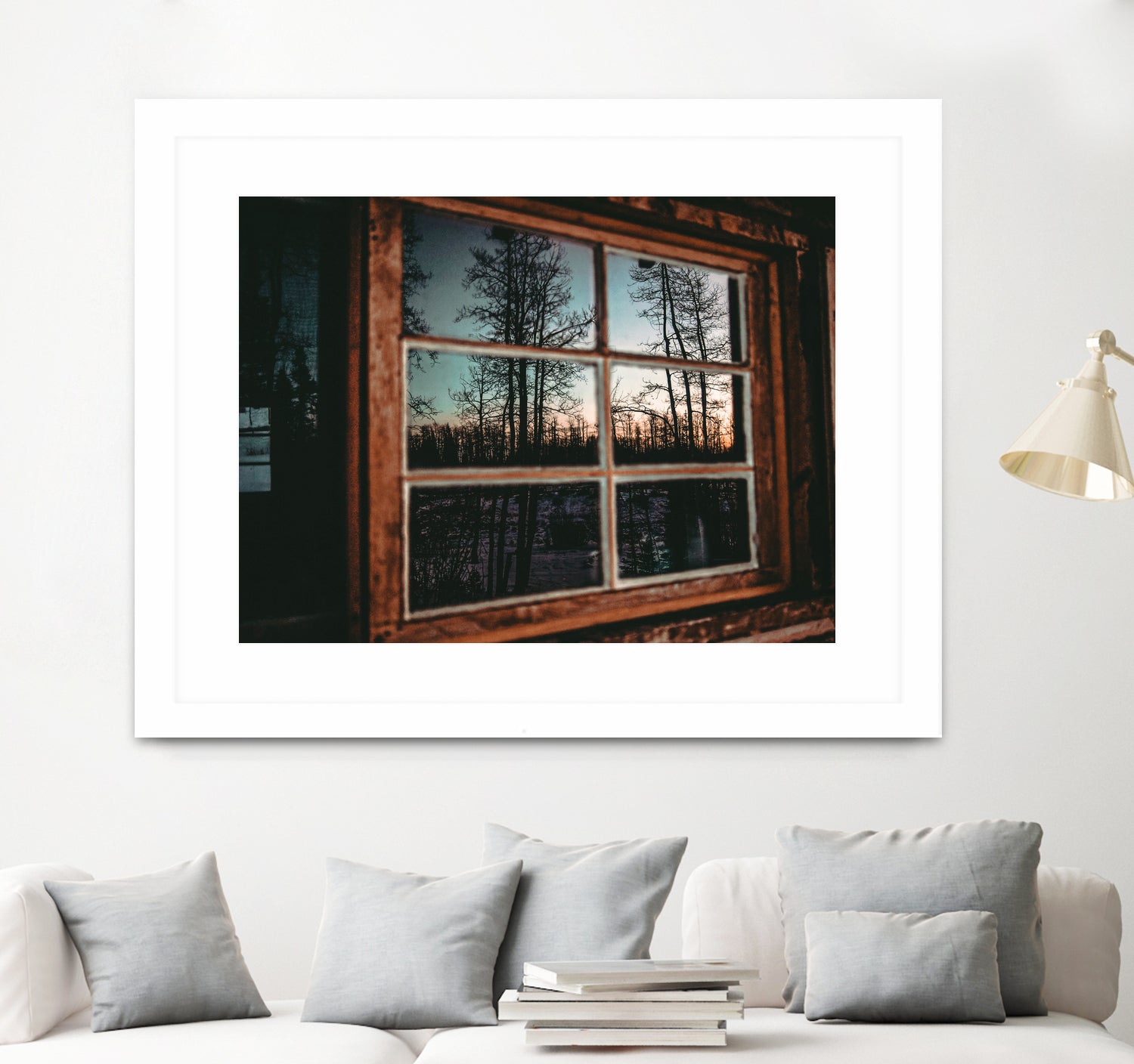 Grainy Sunset Reflection on Log Cabin Window by RJ Byrd on GIANT ART - blue photo illustration