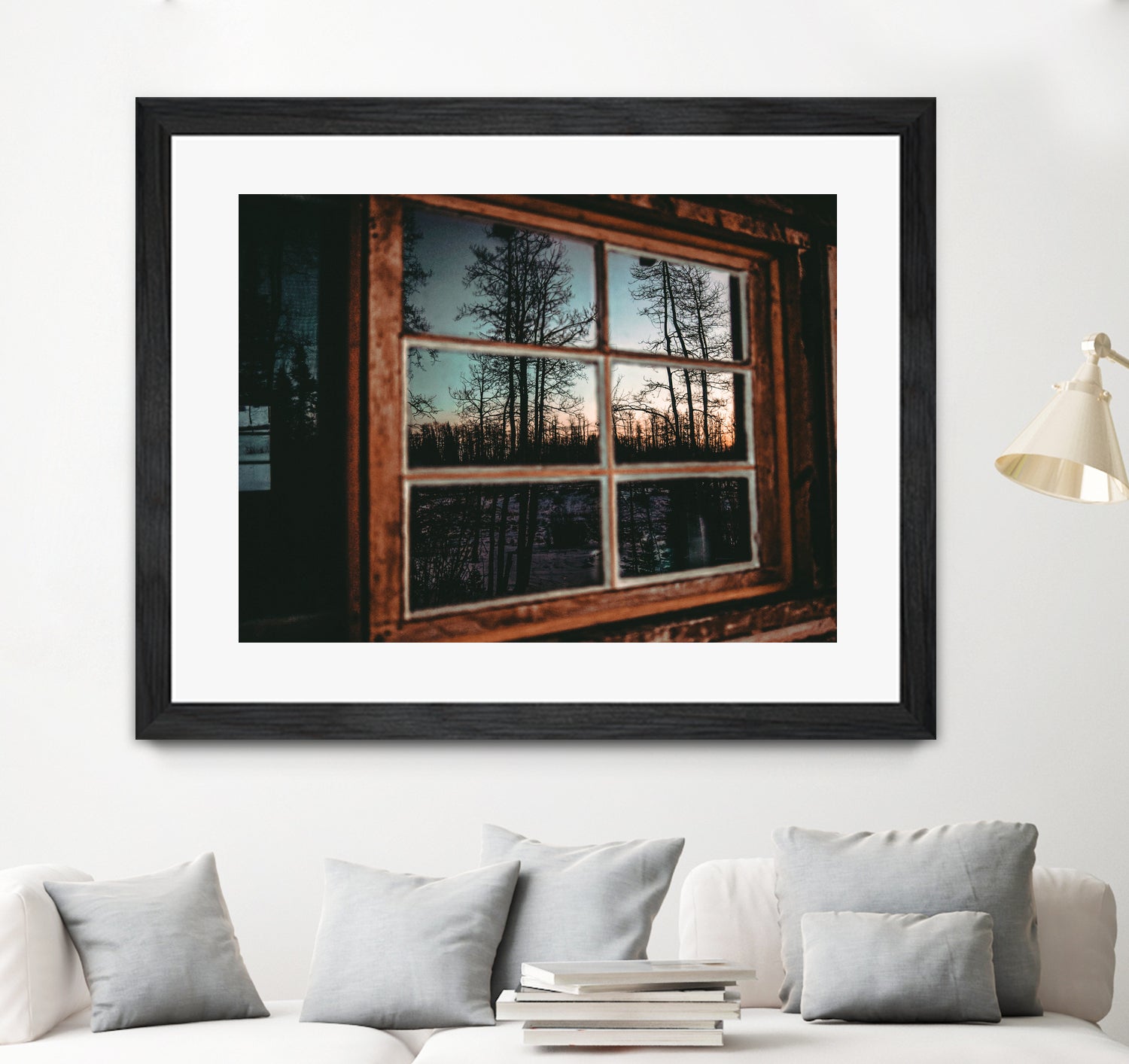 Grainy Sunset Reflection on Log Cabin Window by RJ Byrd on GIANT ART - blue photo illustration