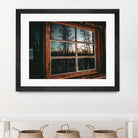 Grainy Sunset Reflection on Log Cabin Window by RJ Byrd on GIANT ART - blue photo illustration