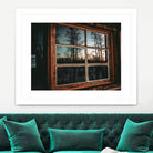 Grainy Sunset Reflection on Log Cabin Window by RJ Byrd on GIANT ART - blue photo illustration