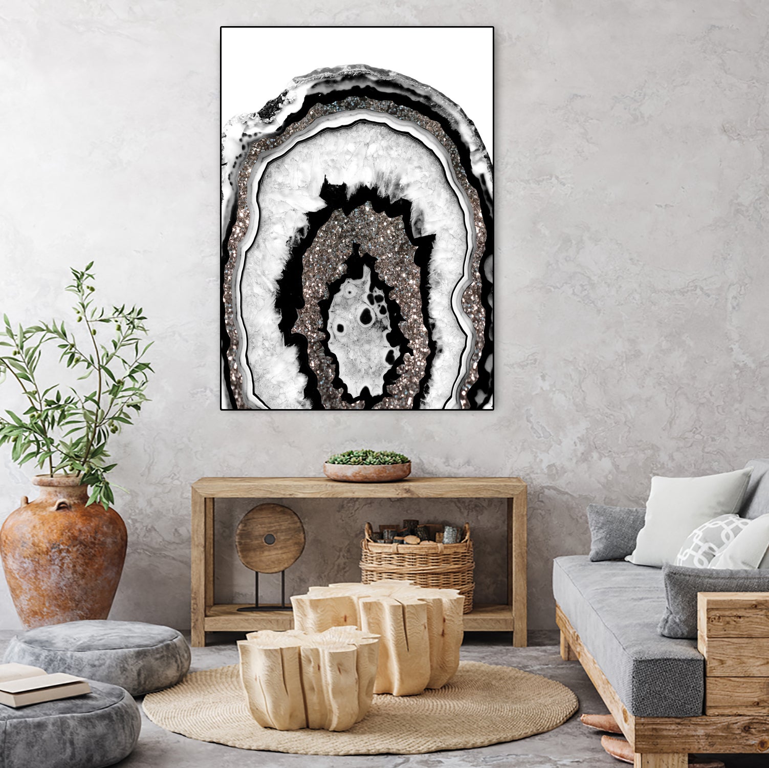 Gray Black White Agate with Silver Glitter #1a #gem #decor by Anita & Bella Jantz on GIANT ART - gray photo illustration