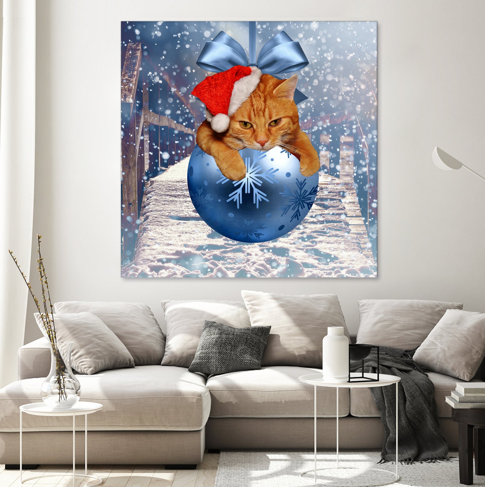 Christmas Cat and Snow by Erika Kaisersot on GIANT ART - blue photo illustration