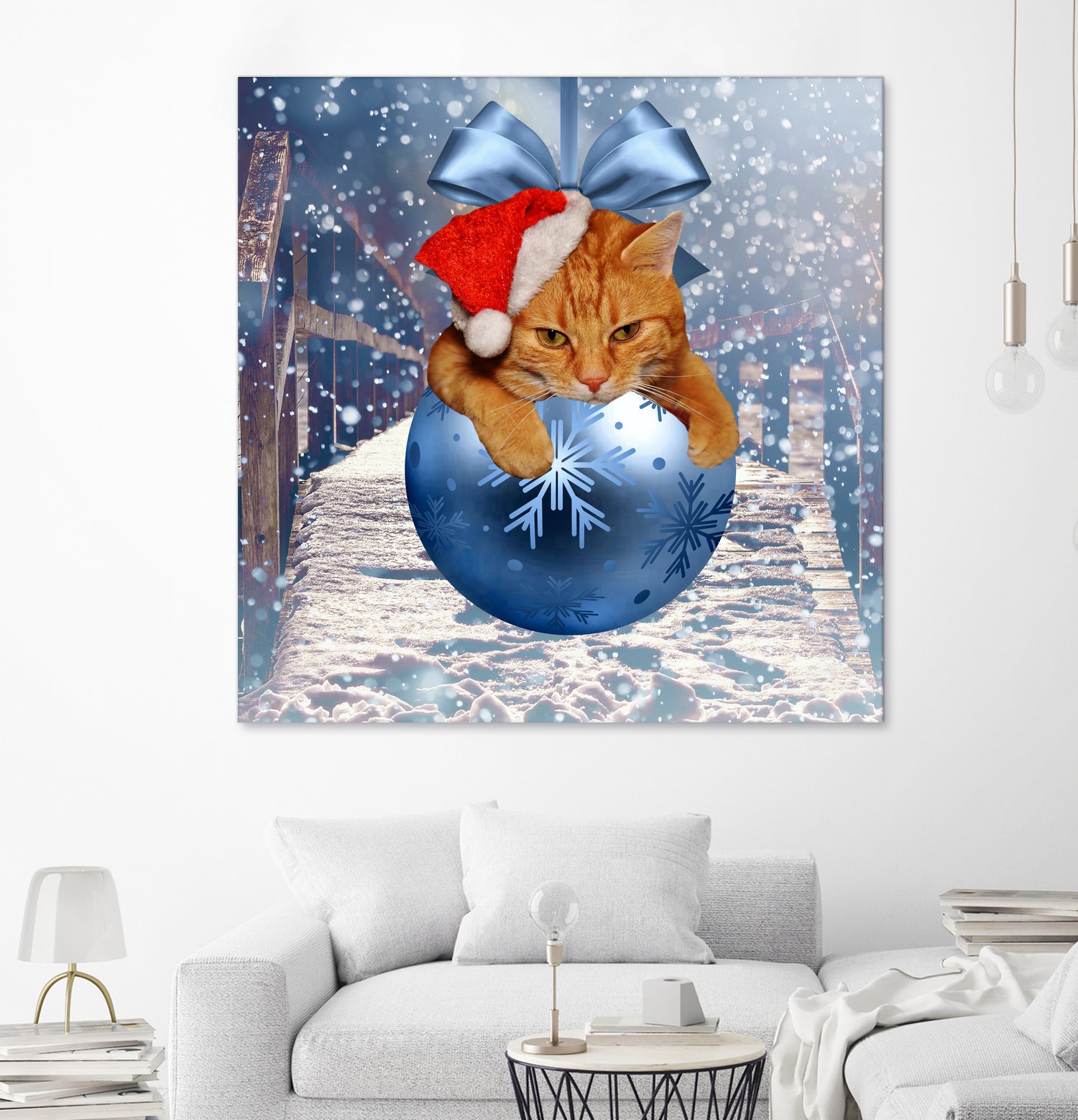 Christmas Cat and Snow by Erika Kaisersot on GIANT ART - blue photo illustration