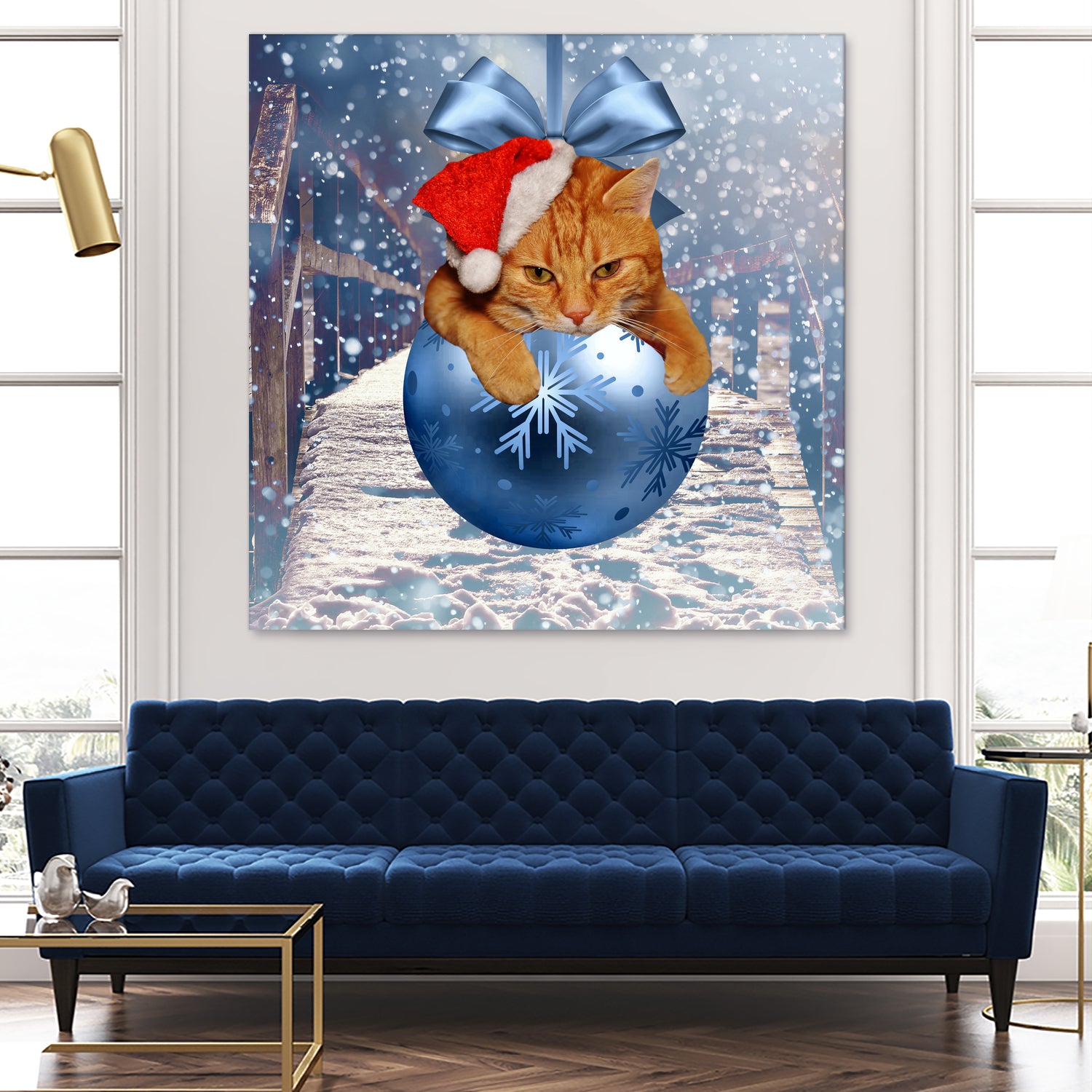 Christmas Cat and Snow by Erika Kaisersot on GIANT ART - blue photo illustration