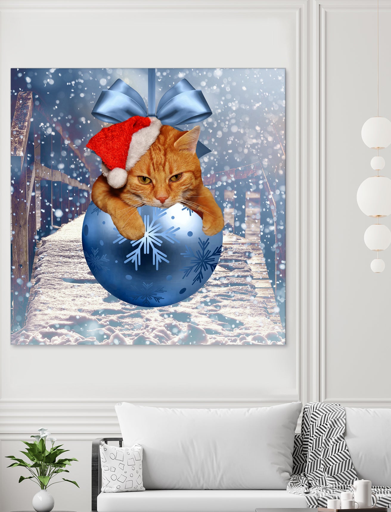 Christmas Cat and Snow by Erika Kaisersot on GIANT ART - blue photo illustration