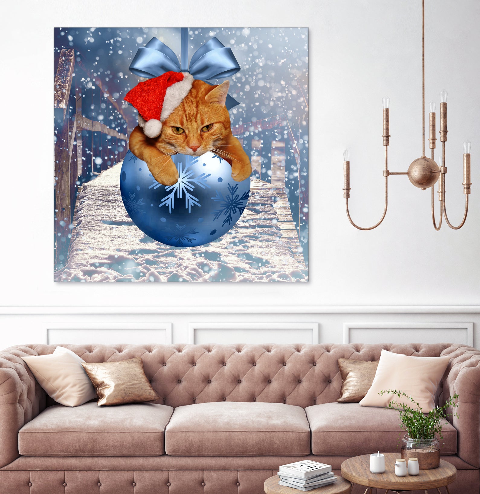 Christmas Cat and Snow by Erika Kaisersot on GIANT ART - blue photo illustration