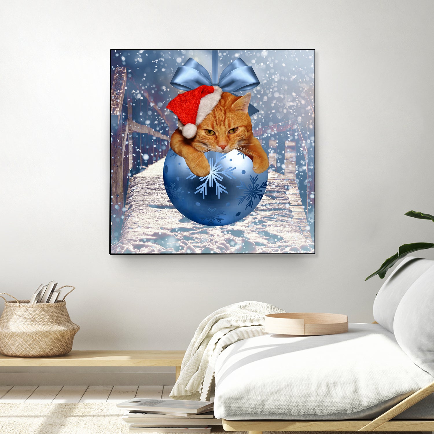 Christmas Cat and Snow by Erika Kaisersot on GIANT ART - blue photo illustration