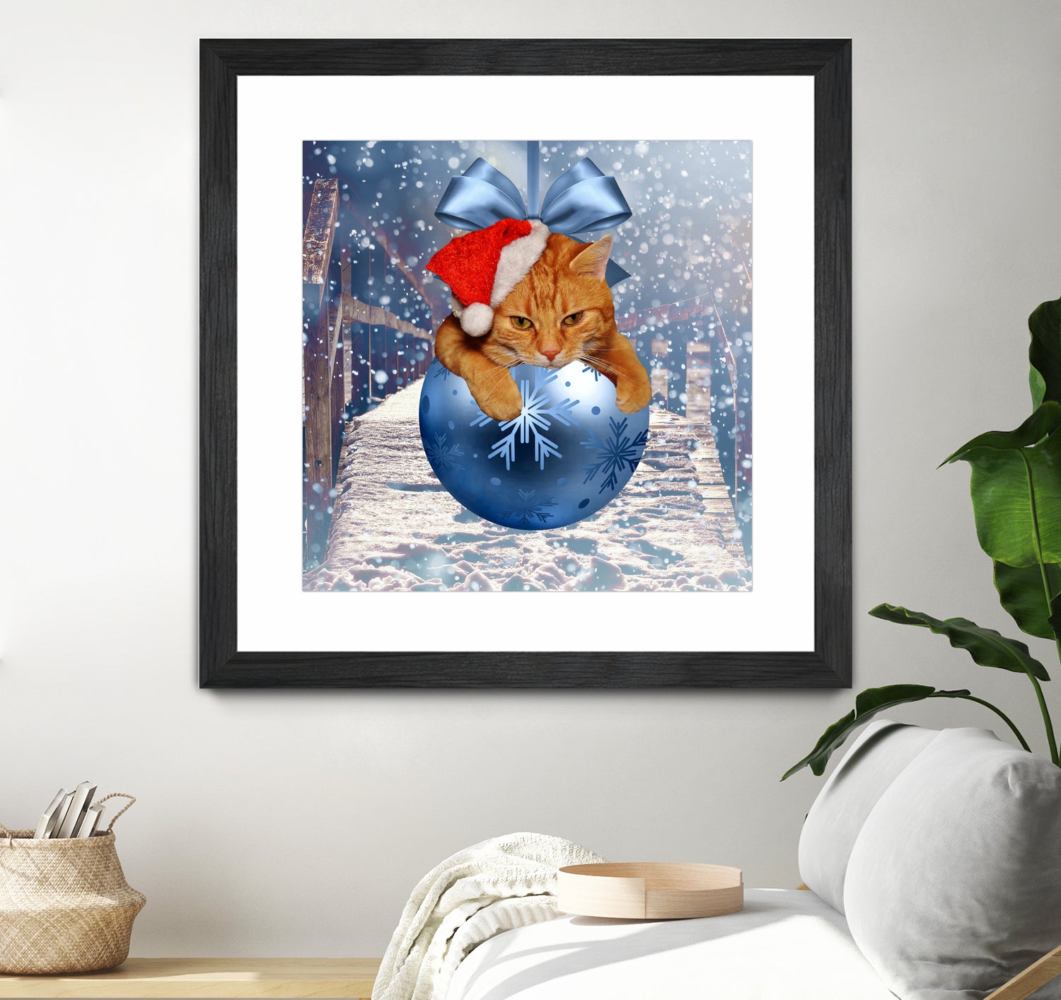 Christmas Cat and Snow by Erika Kaisersot on GIANT ART - blue photo illustration