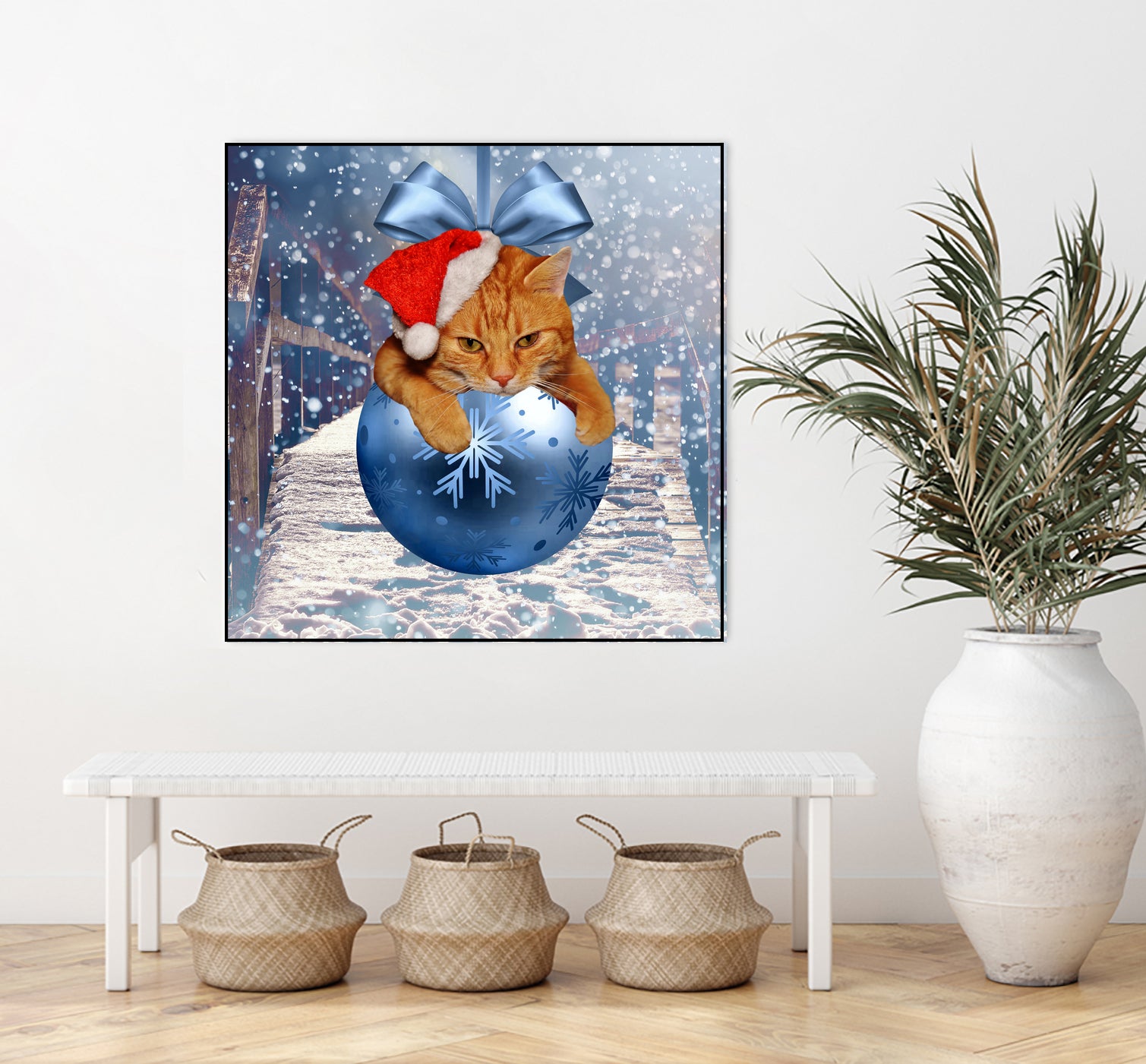 Christmas Cat and Snow by Erika Kaisersot on GIANT ART - blue photo illustration