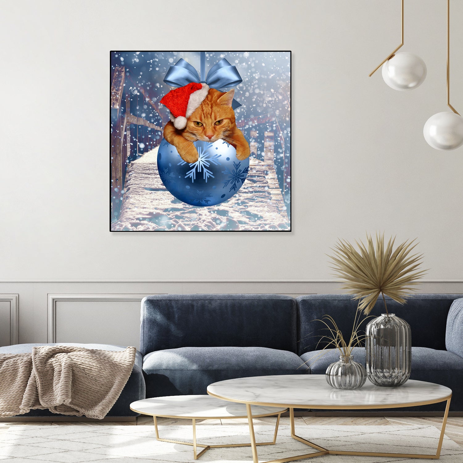 Christmas Cat and Snow by Erika Kaisersot on GIANT ART - blue photo illustration