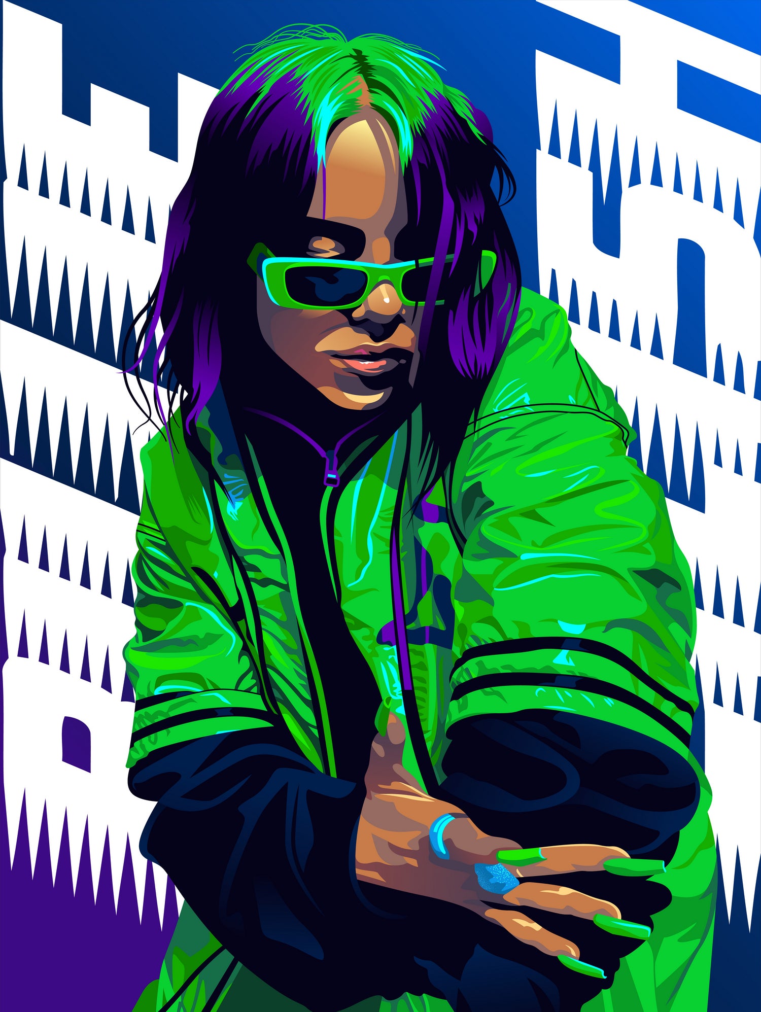 Billie Green Eilish by Laksana Ardie on GIANT ART - green digital painting