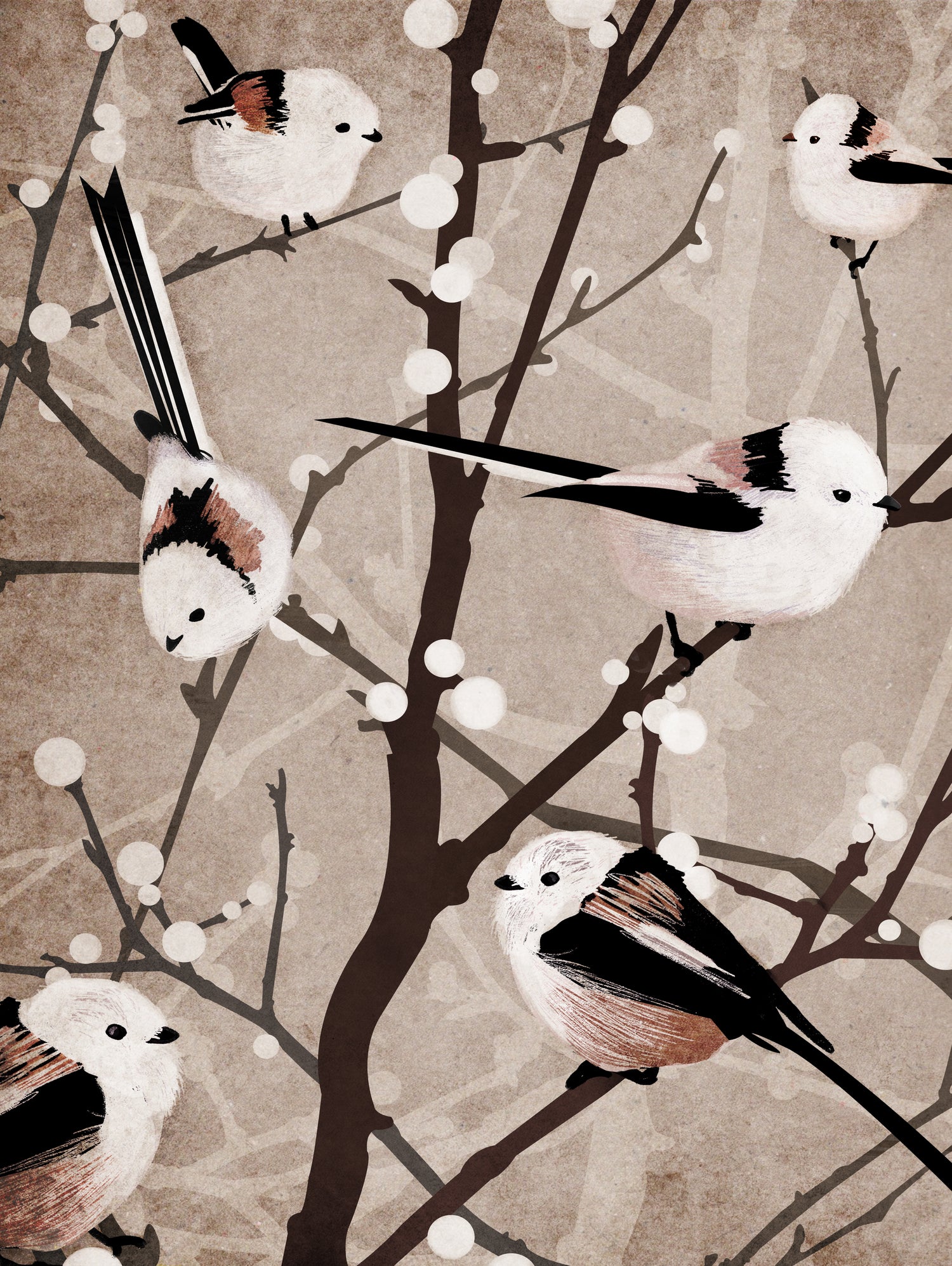 long tailed tits by Katherine Blower on GIANT ART - brown digital painting