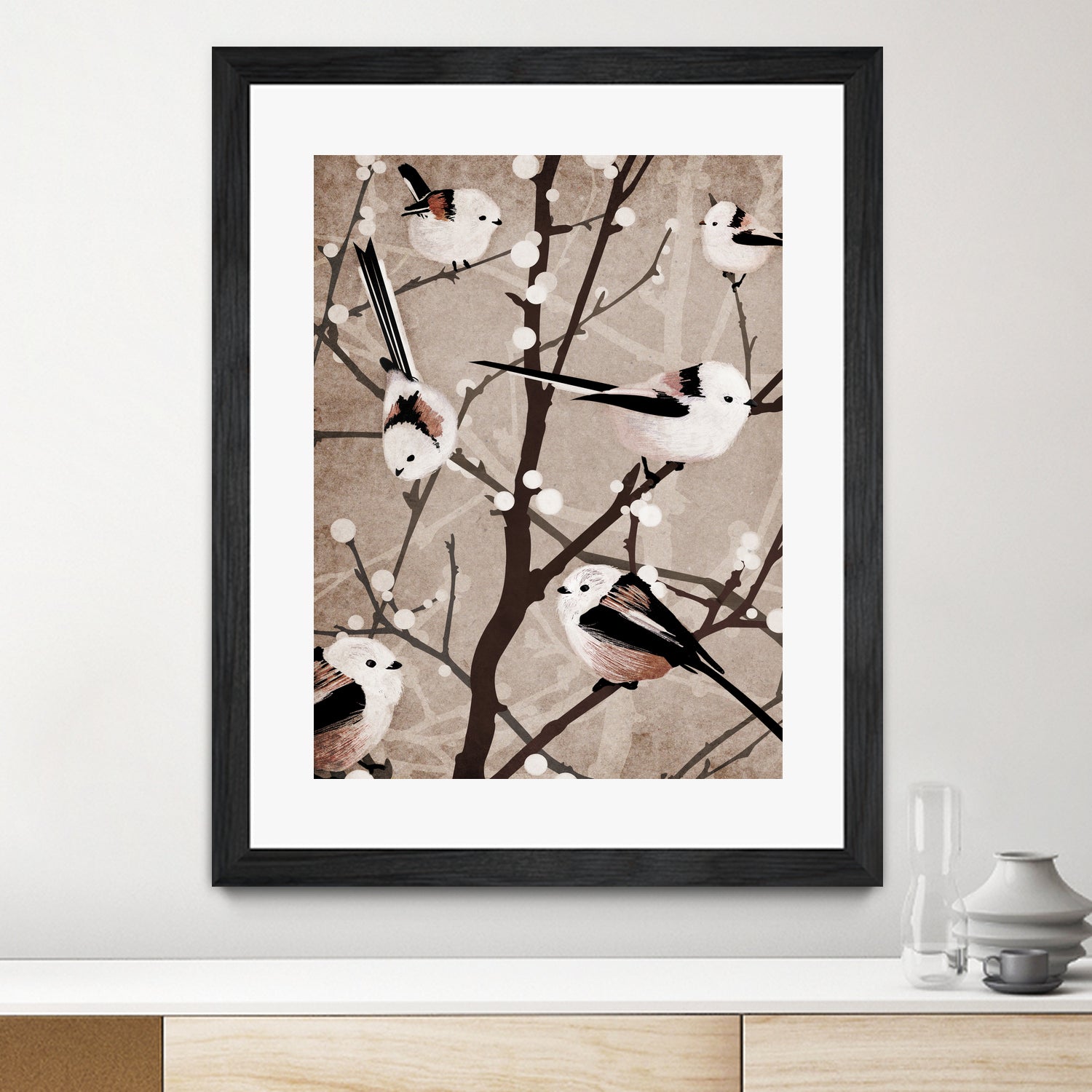 long tailed tits by Katherine Blower on GIANT ART - brown digital painting