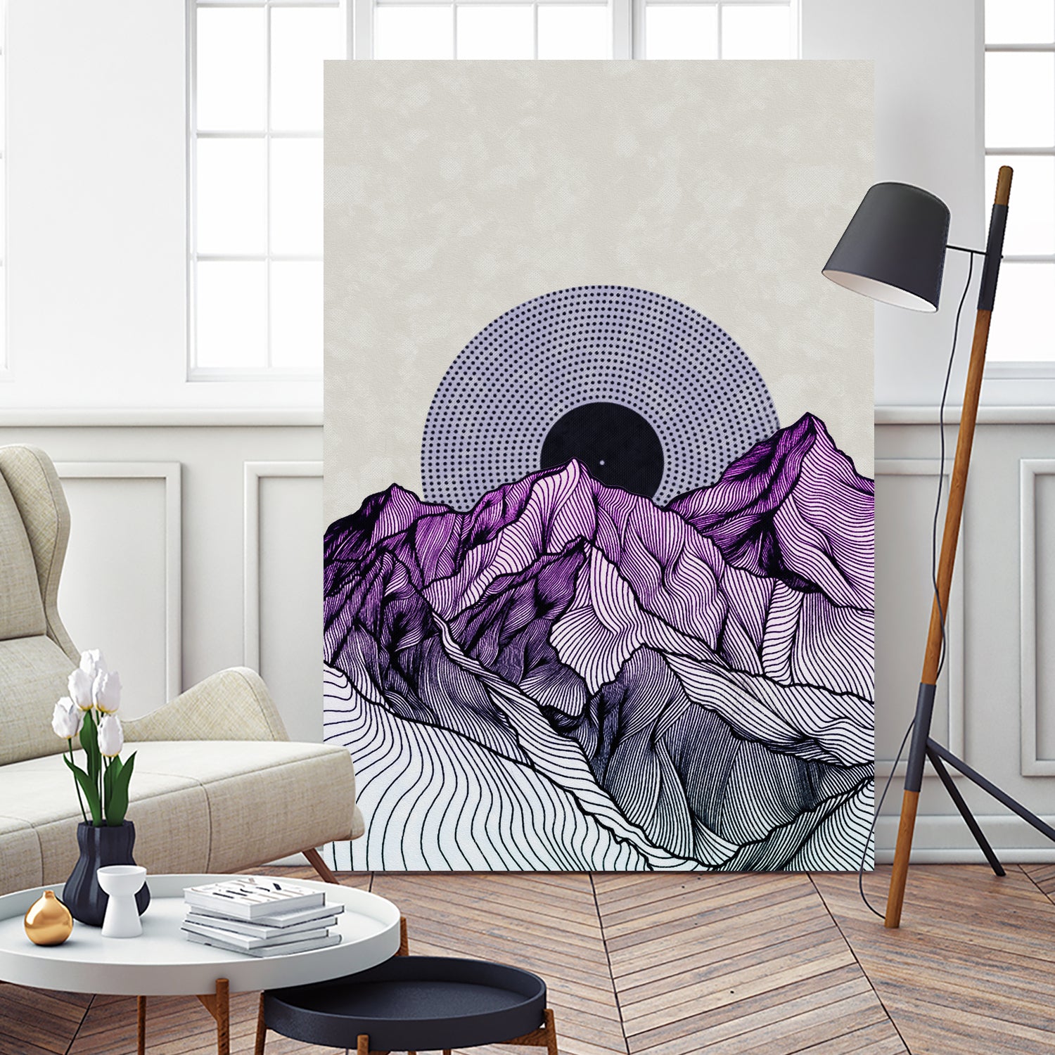 Surreal sunrise behind purple mountains by Menelaos Trompoukis on GIANT ART - fuchsia digital painting