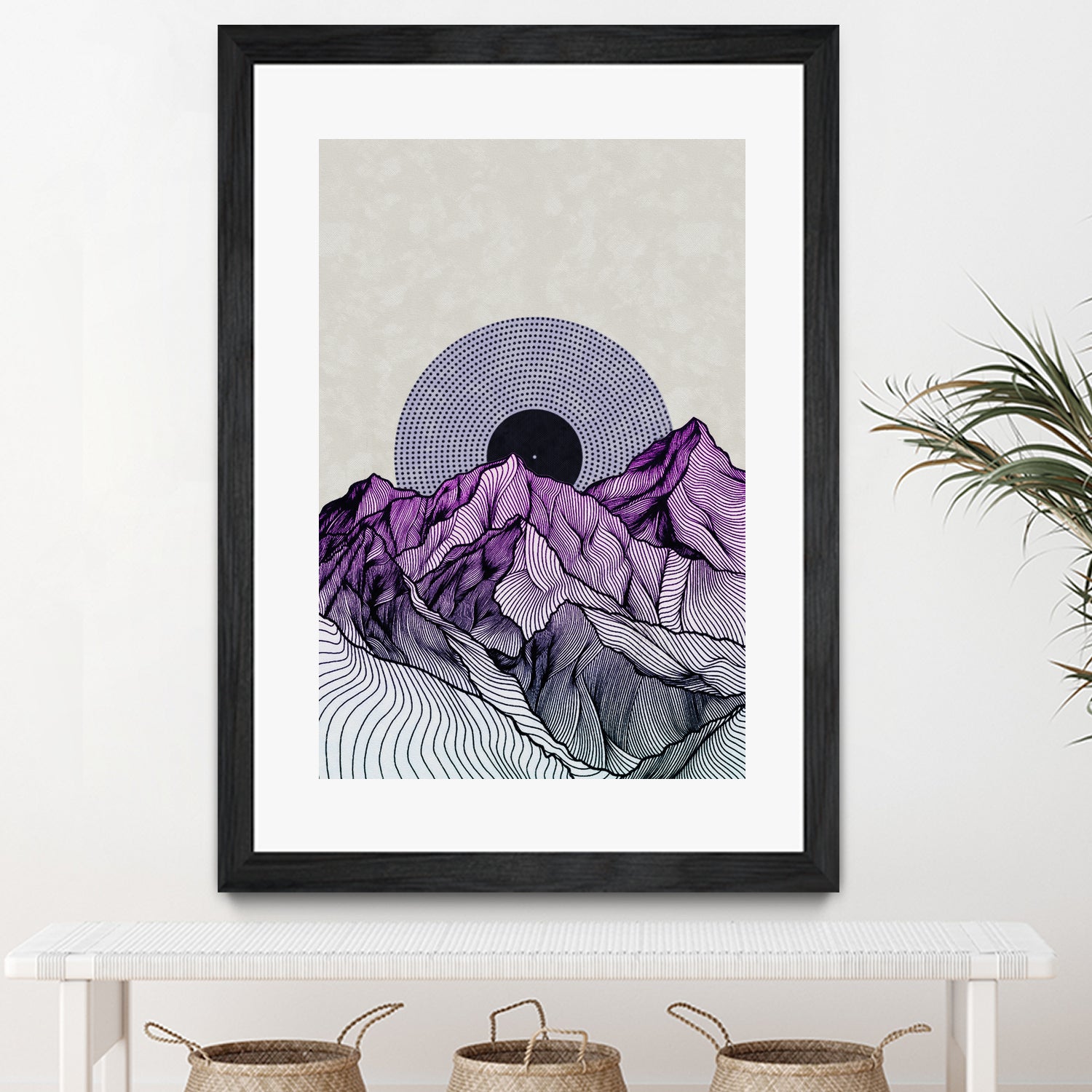 Surreal sunrise behind purple mountains by Menelaos Trompoukis on GIANT ART - fuchsia digital painting