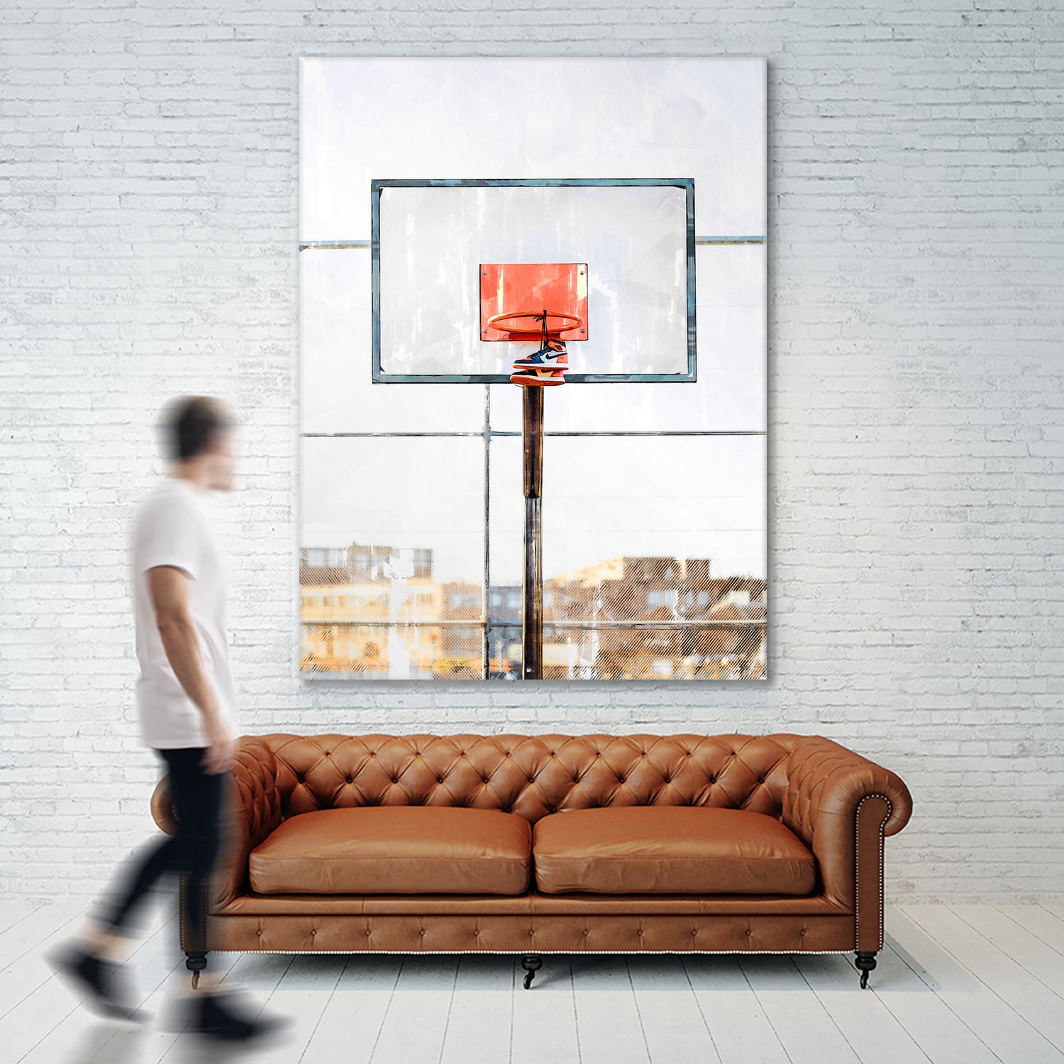 Air Jordan Attached To Basketball Hoop by Wazir Rohiman on GIANT ART - red digital painting