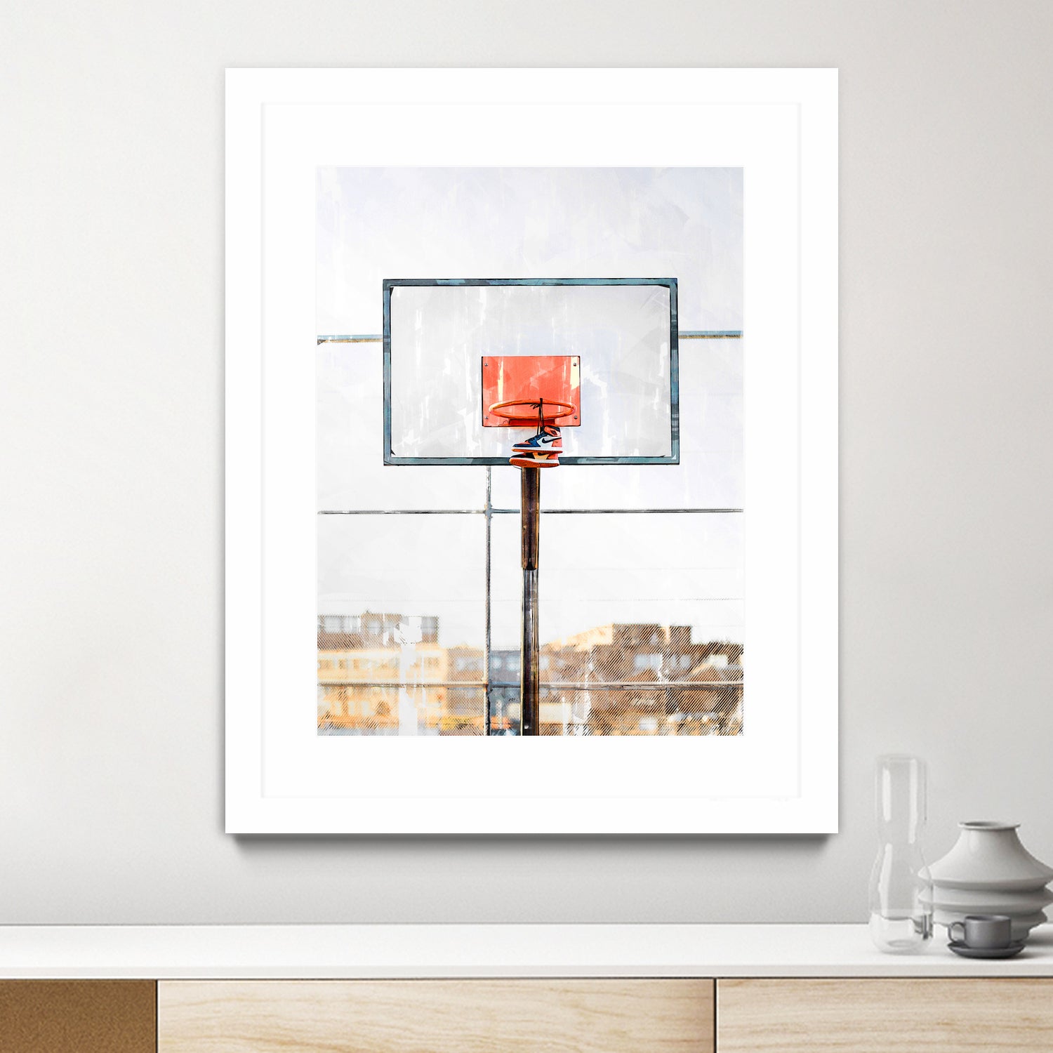 Air Jordan Attached To Basketball Hoop by Wazir Rohiman on GIANT ART - red digital painting