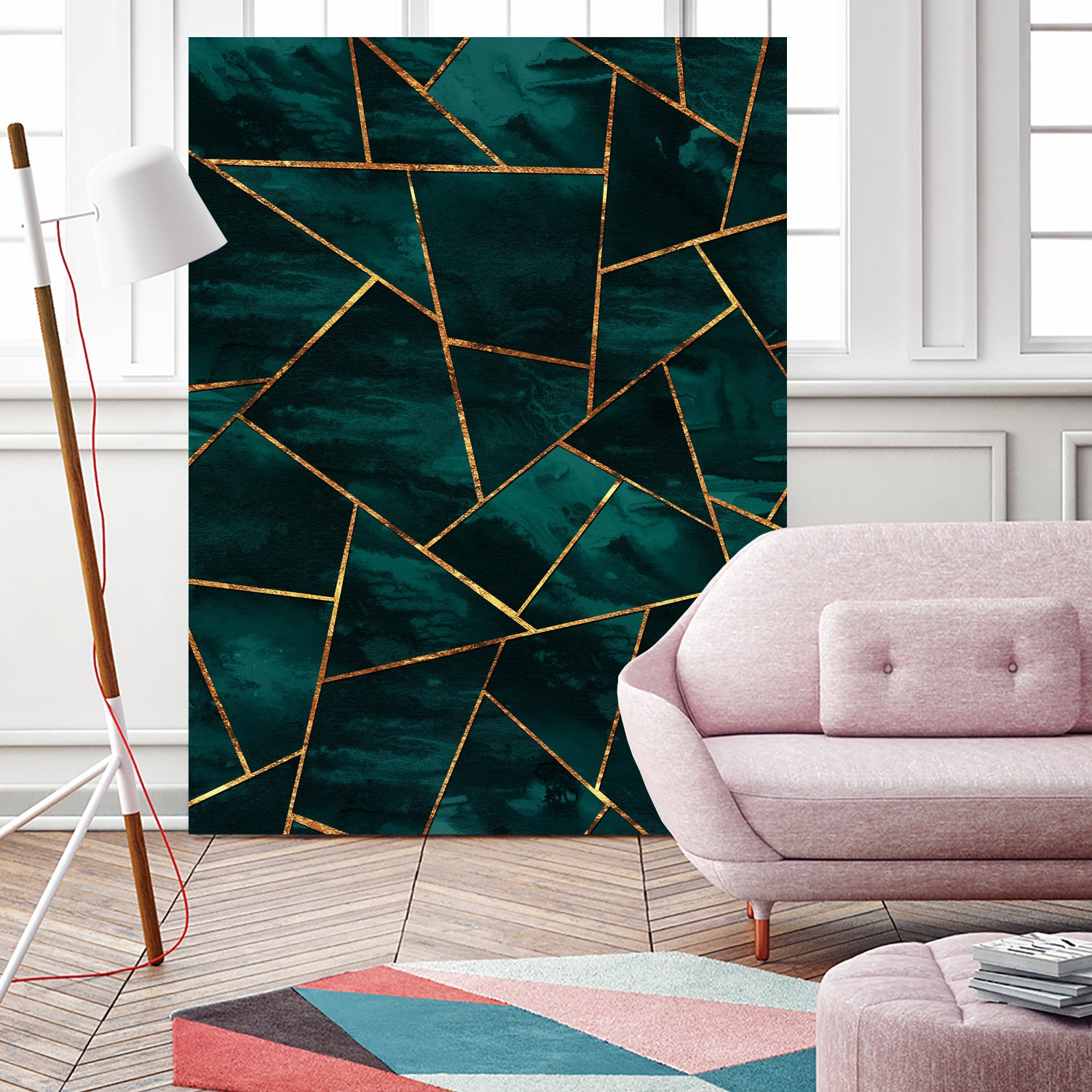 Dark Teal Ink Copper Gold Geometric Glam #1 #geo #decor #art by Anita & Bella Jantz on GIANT ART - green digital painting