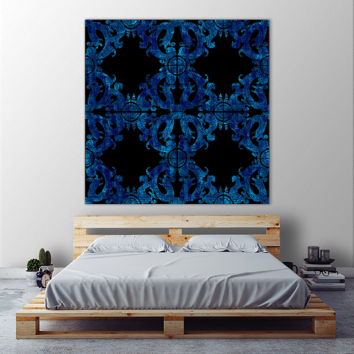 Blue carved tile ceramic effect by Bernadette Mombourgh on GIANT ART - blue digital painting