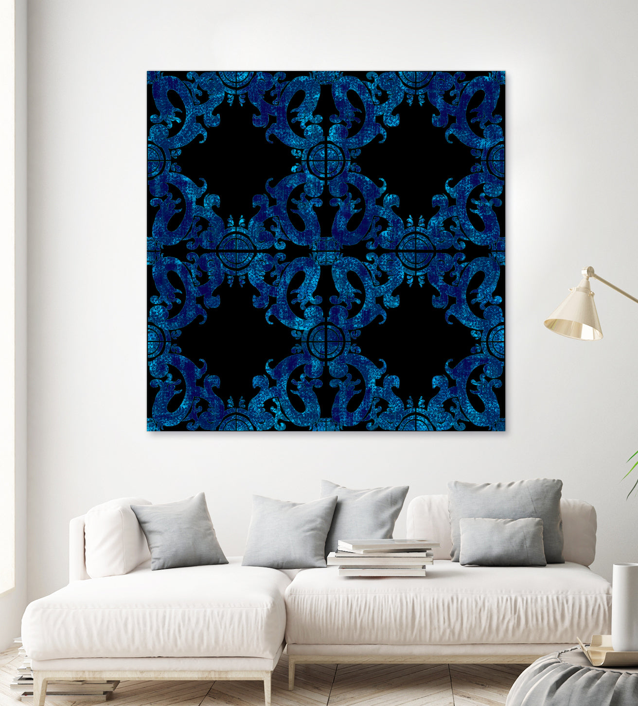 Blue carved tile ceramic effect by Bernadette Mombourgh on GIANT ART - blue digital painting