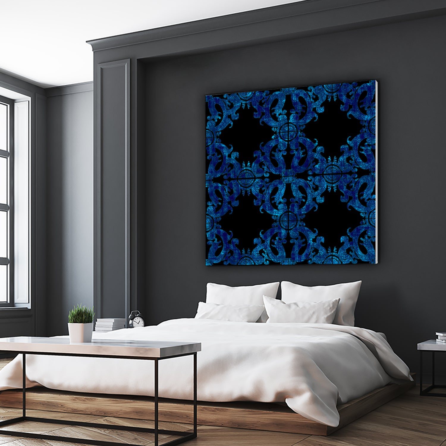 Blue carved tile ceramic effect by Bernadette Mombourgh on GIANT ART - blue digital painting