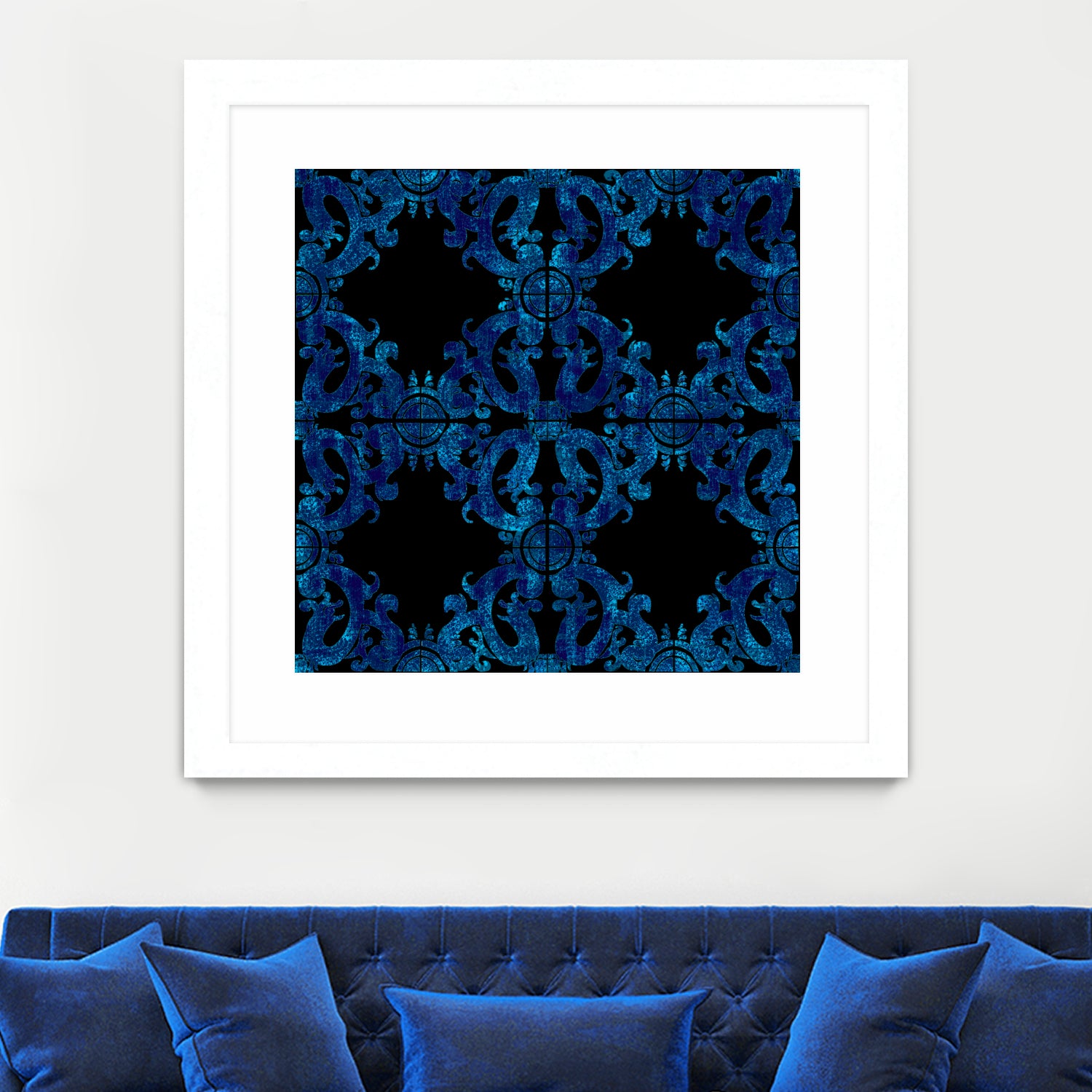 Blue carved tile ceramic effect by Bernadette Mombourgh on GIANT ART - blue digital painting