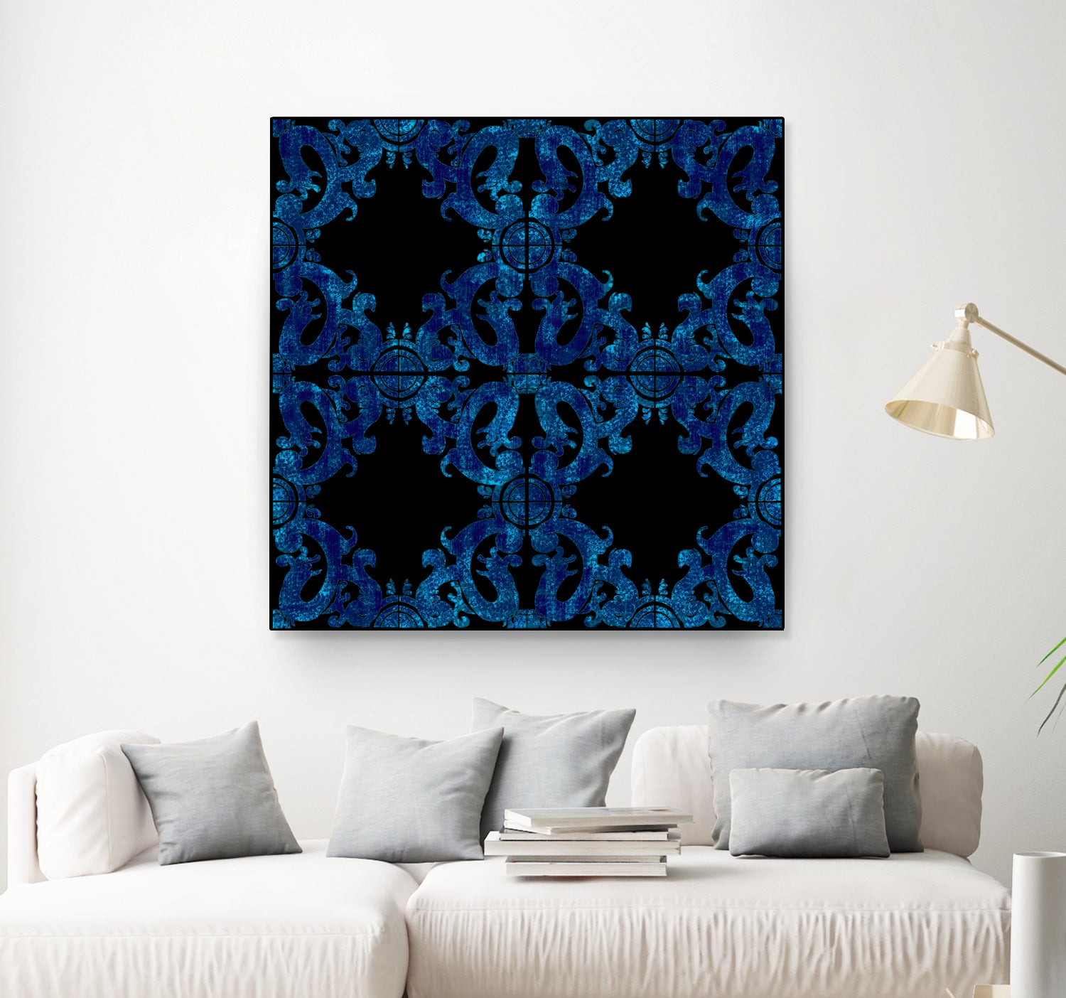 Blue carved tile ceramic effect by Bernadette Mombourgh on GIANT ART - blue digital painting