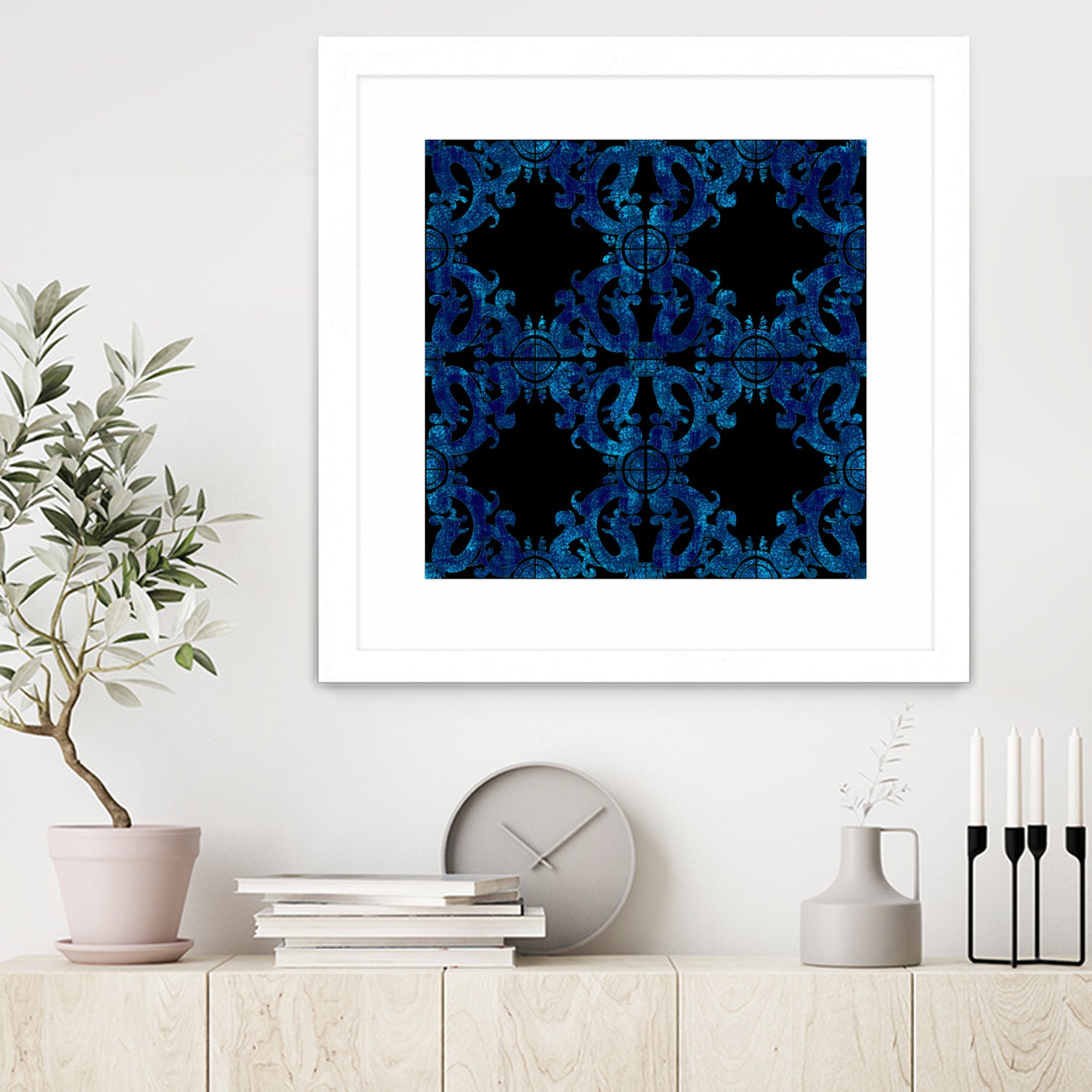 Blue carved tile ceramic effect by Bernadette Mombourgh on GIANT ART - blue digital painting