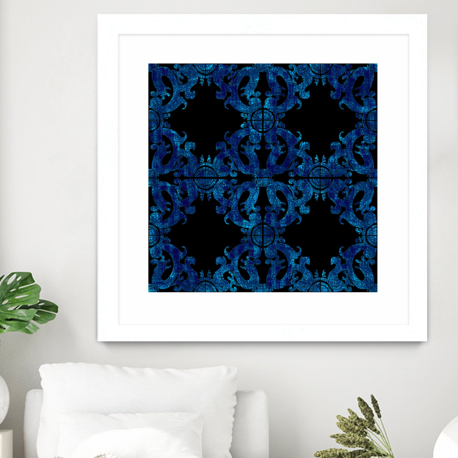 Blue carved tile ceramic effect by Bernadette Mombourgh on GIANT ART - blue digital painting