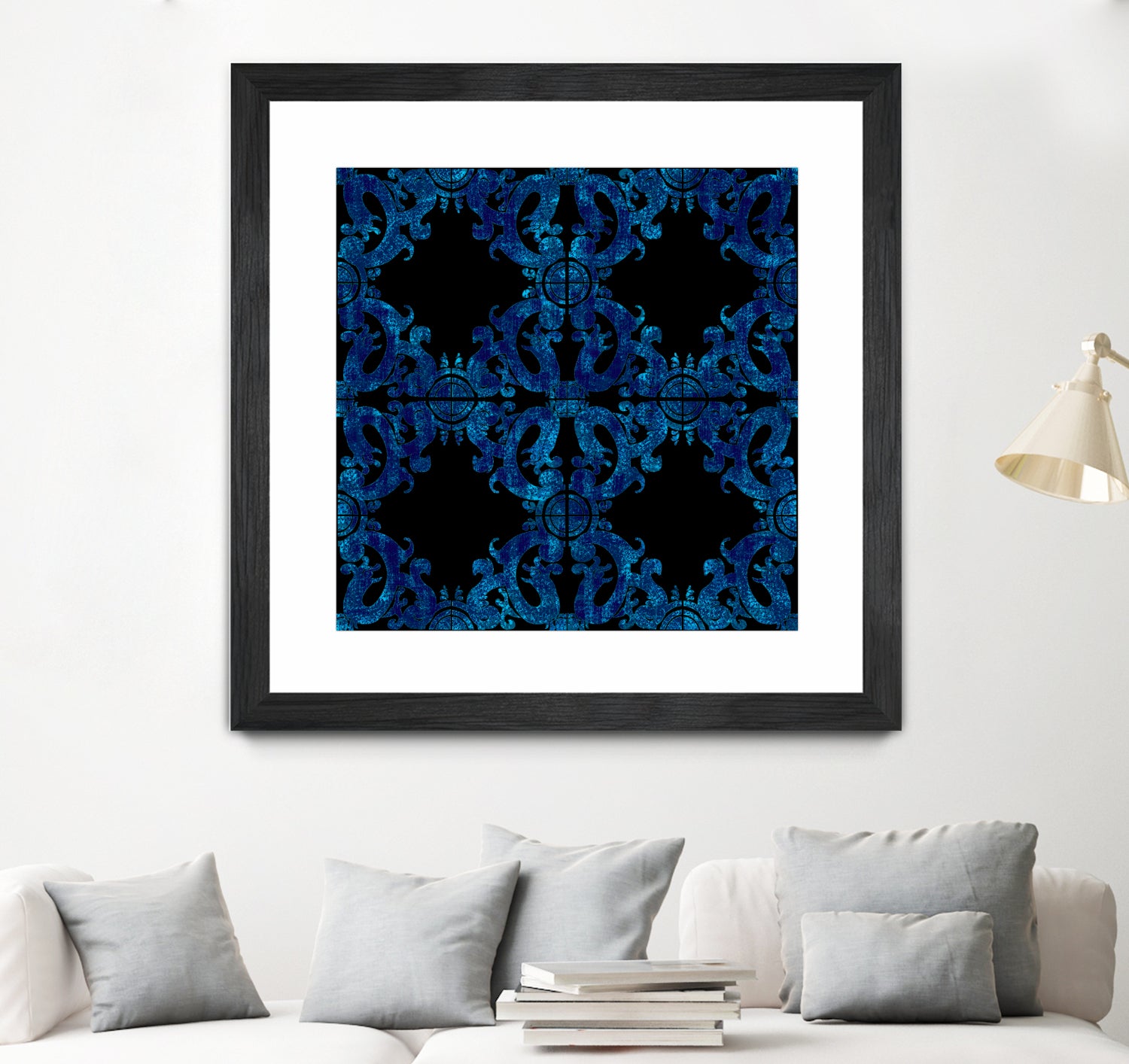 Blue carved tile ceramic effect by Bernadette Mombourgh on GIANT ART - blue digital painting