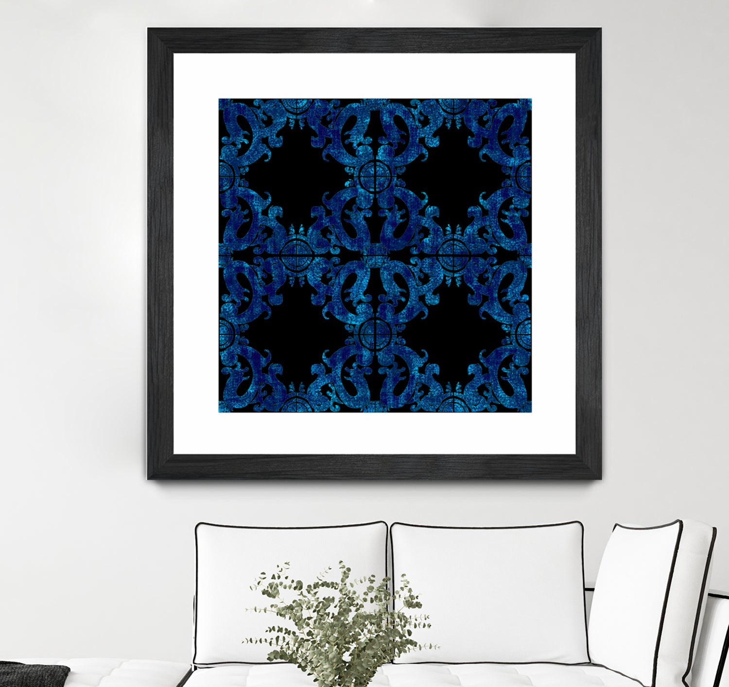 Blue carved tile ceramic effect by Bernadette Mombourgh on GIANT ART - blue digital painting